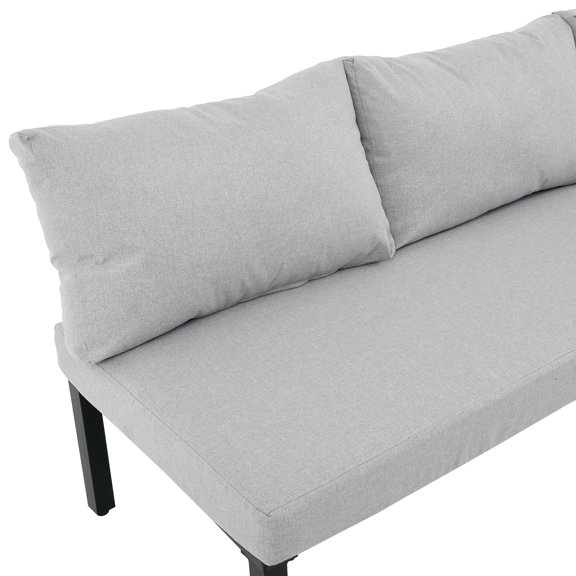 Flieks Gartenloungeset 6 Sitzer, Gartensofa mit abnehmbaren Rückenlehnen, Gartenmöbelset mit Esstisch für 6 Personen, Sofagarnitur Gartengarnitur Grau