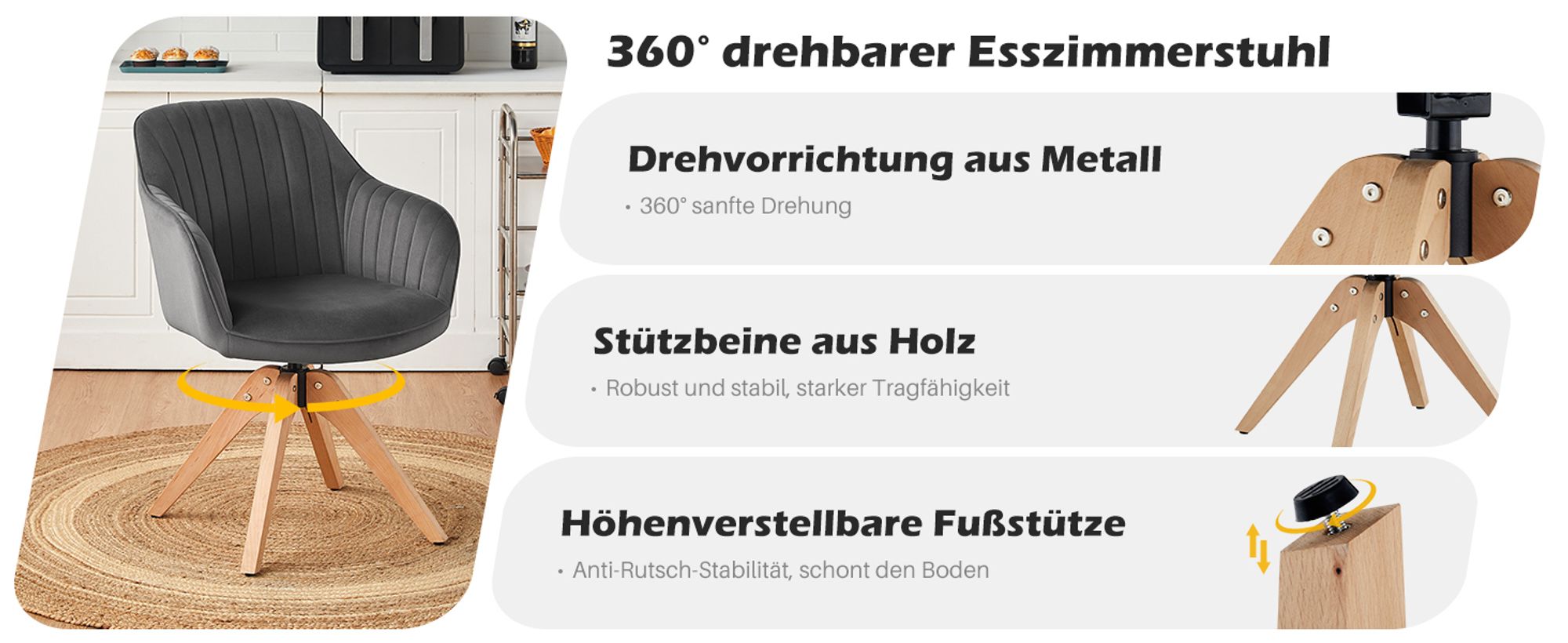 360 Grad schwenkbarer Esszimmerstuhl