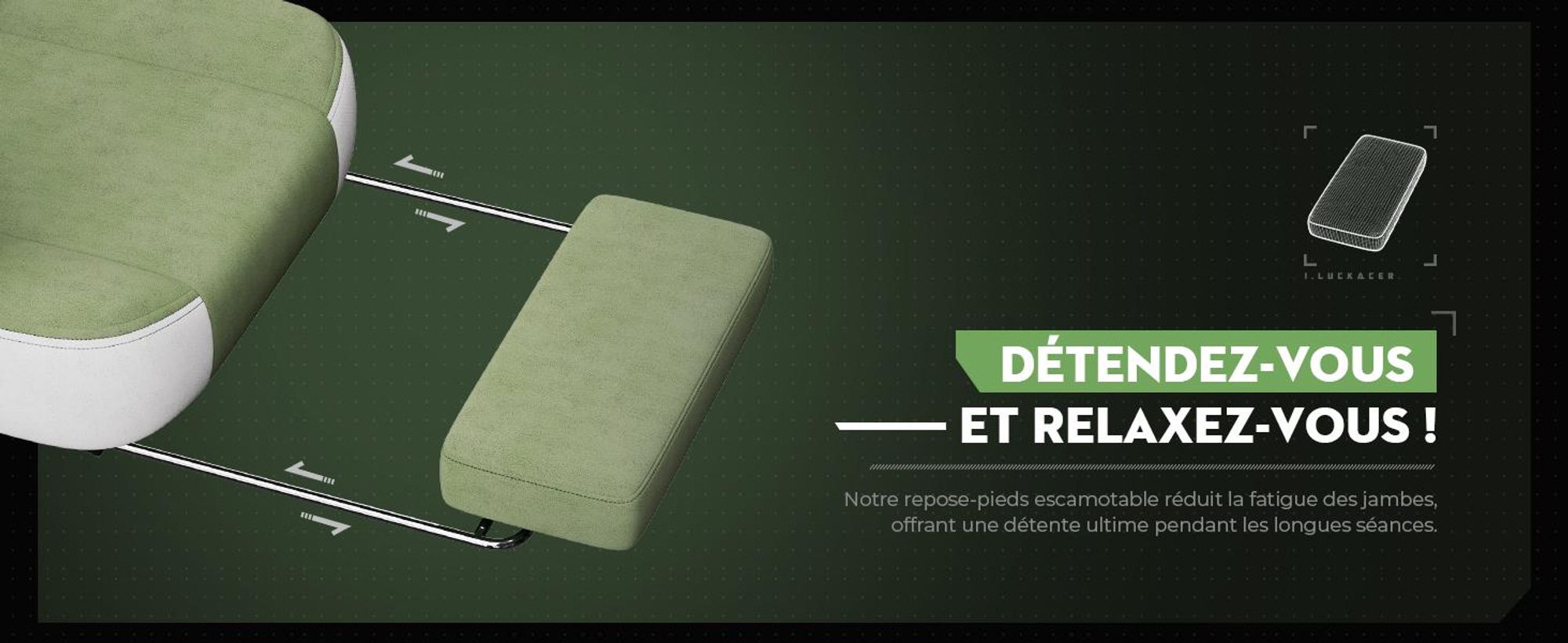 LUCKRACER Chaise de jeu, chaise de bureau avec accoudoirs reliés, coussin en mousse à mémoire, angle d'inclinaison de 90-155° et repose-pieds, tissu fonctionnel résistant