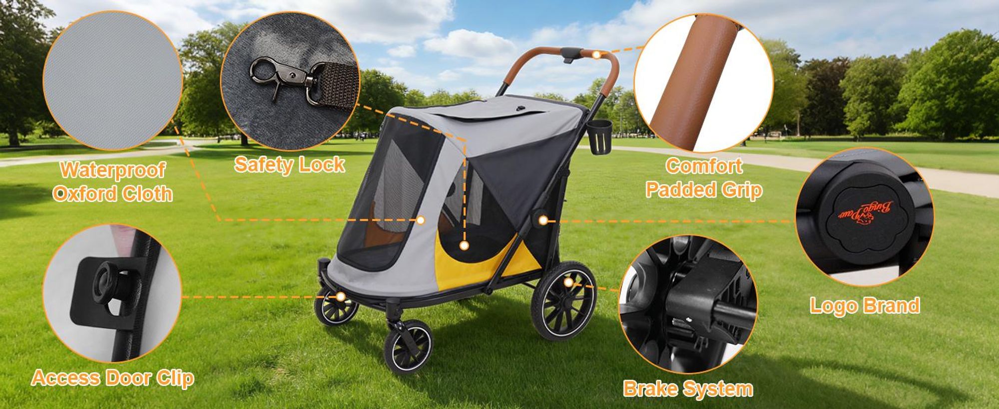 WISFOR Hundebuggy Faltbar, Hundewagen, Hundeanhänger Hundetasche mit verstellbar Griff
