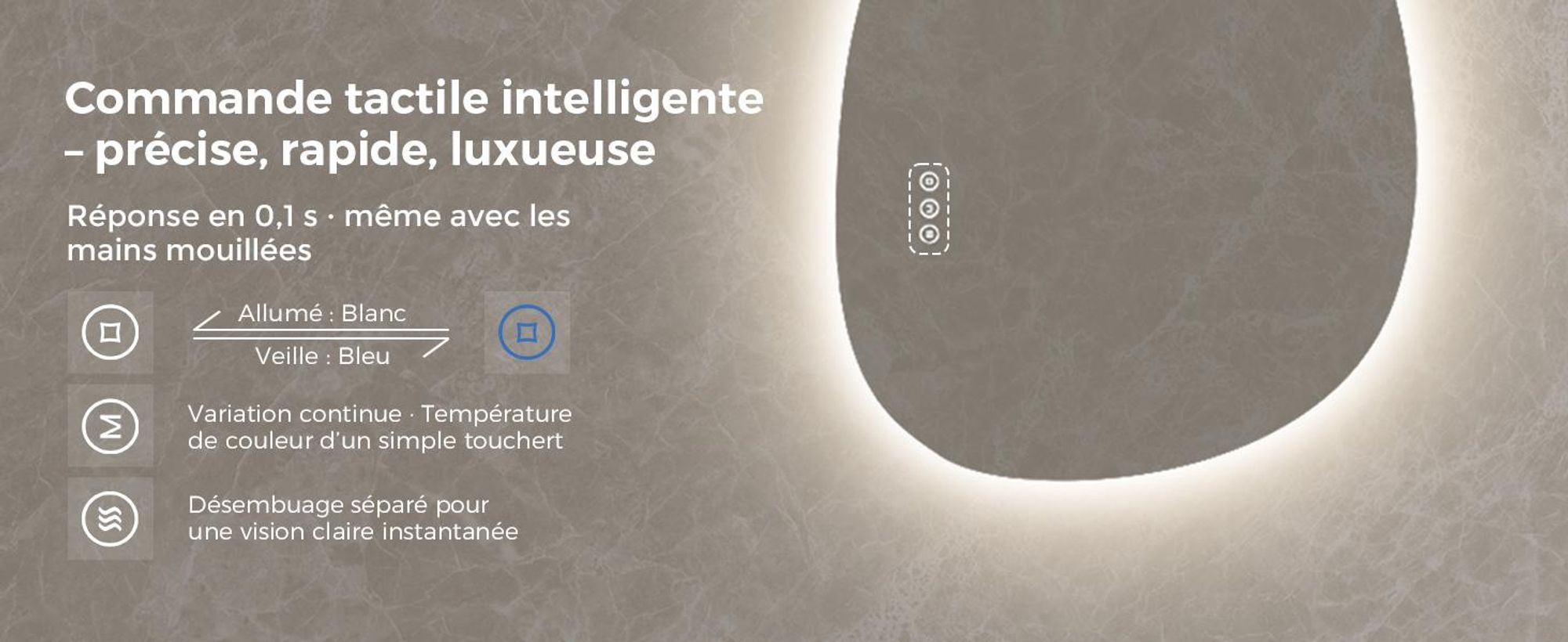 S'AFIELINA 85×50 cm Miroir asymétrique LED - miroir de salle de bain avec éclairage, variateur d'intensité, montage horizontal/vertical, antibuée,salle de bain & couloir
