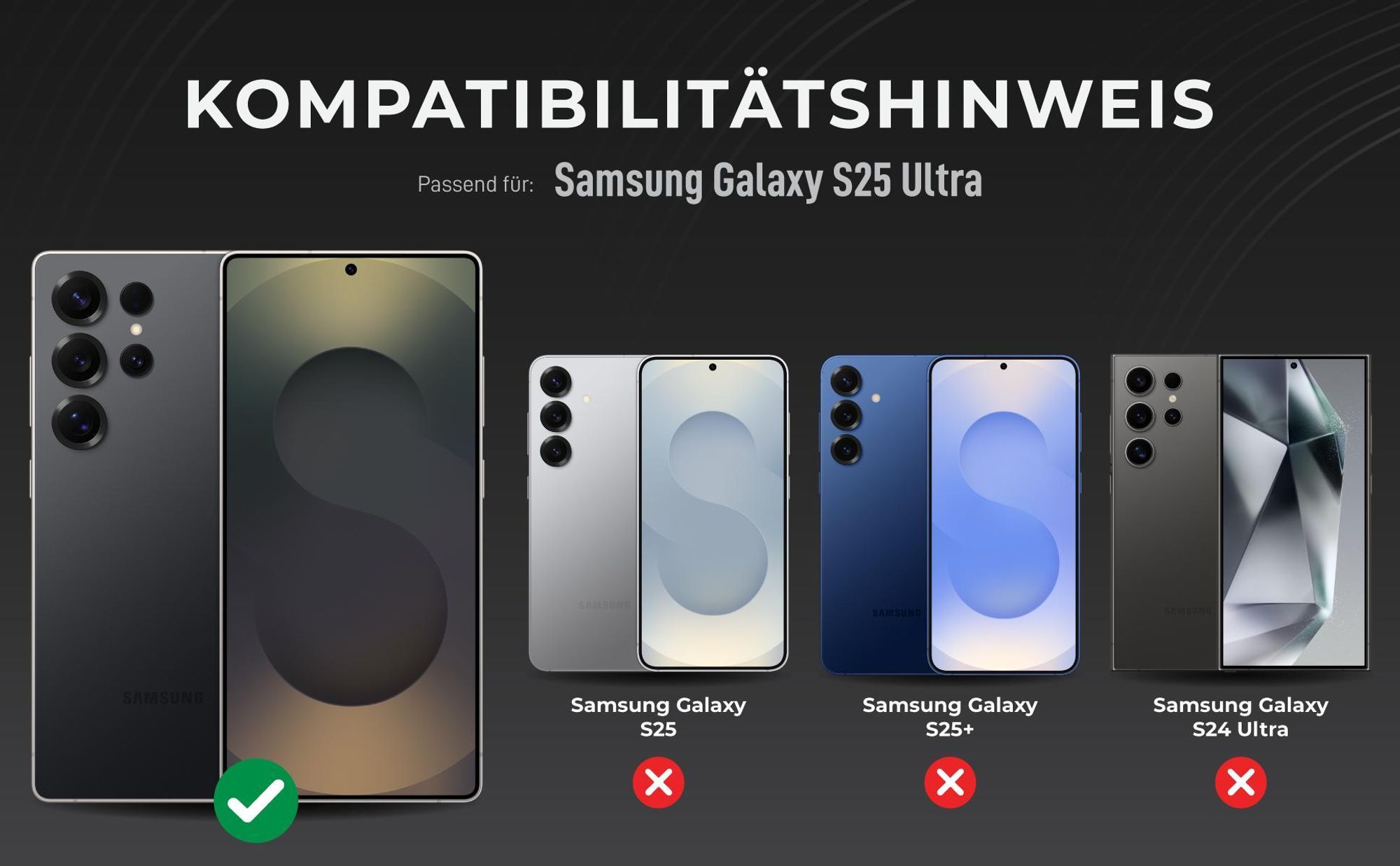 Kompatibilitätshinweise Kameraglas für Samsung Galaxy S25 Ultra