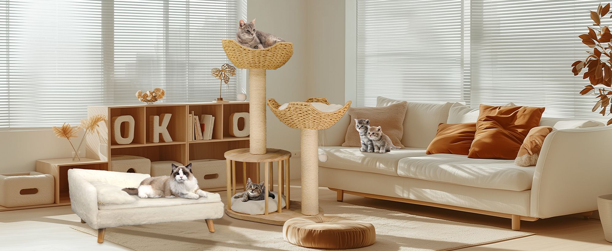 WISFOR Kratzbaum Katzenbaum 99cm Kletterbaum mit Katzenhöhlen und Katzenkorb, 60x40x99cm