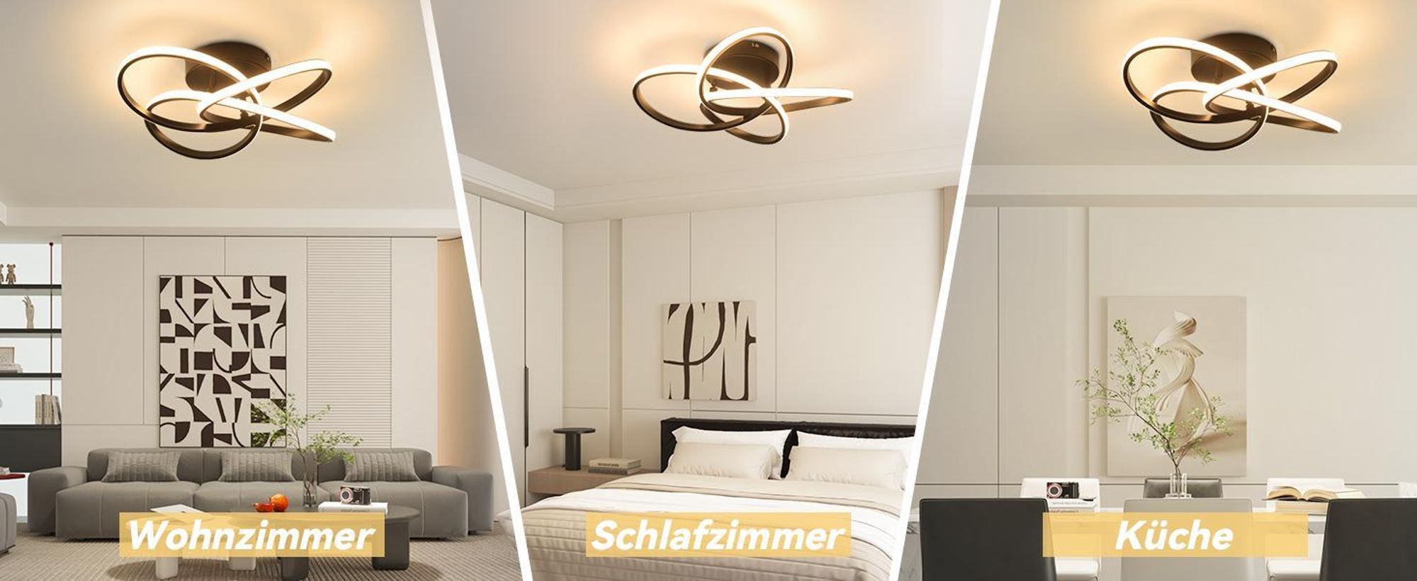 ZMH Deckenlampe LED Deckenleuchte Wohnzimmer 46W Dimmbar Schwarz Wohnzimmerlampe Modern Vierblättrige Blume Design Küchenlampe mit Fernbedienung Flur Metall Deckenleuchten für Küche Esszimmer