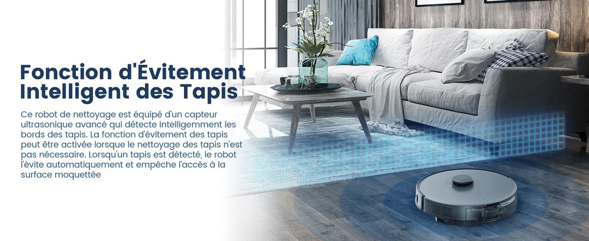 Robot aspirateur AIRROBO L50+ avec fonctions d'aspiration et de lavage, puissance d'aspiration de 10 000 Pa, autonomie de 240 minutes