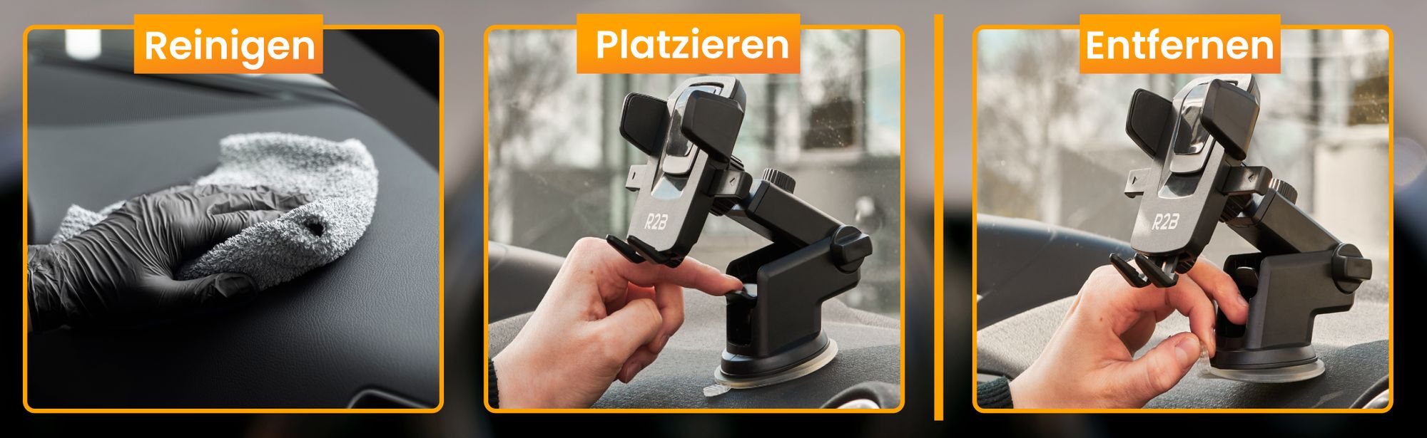 R2B Handyhalterung Saugnapf - Handy Halterung Auto, Universal Handyhalter, Für Fenster und Armaturenbrett, 360-Grad-Drehfunktion
