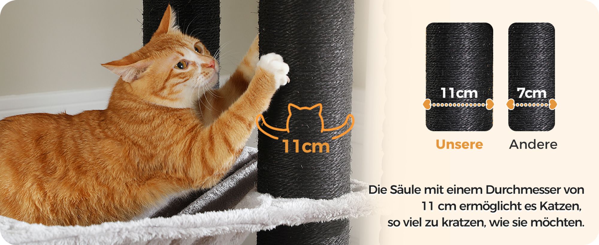 PAWZ Road Kratzbaum Grosse Katzen stabil mit 11cm Stämme, Kratzbaum XXL 170cm