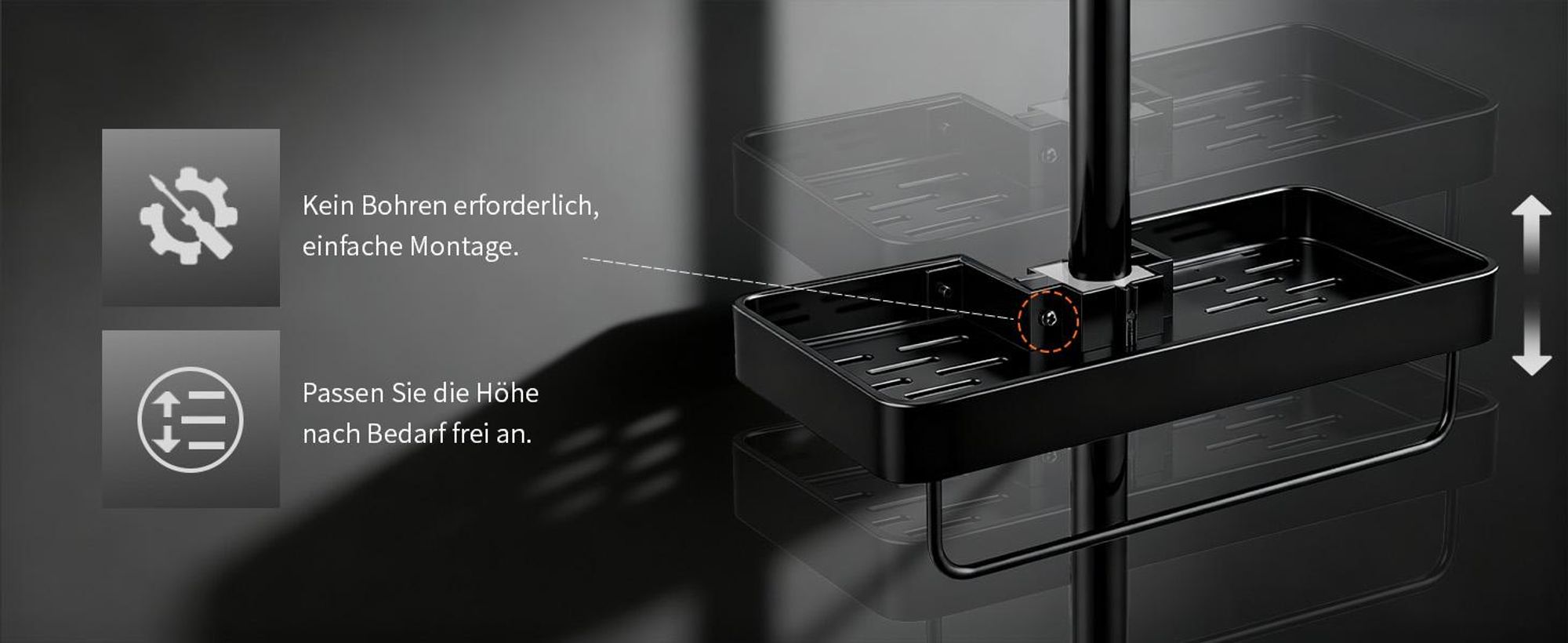 Homelody Duschsystem ohne Armatur, Duschset Duschsäule mit SUS304 Edelstahl Duschablage 30cm kopfbrause & Handbrause Quadratisch 5 Strahlarten Schwarz