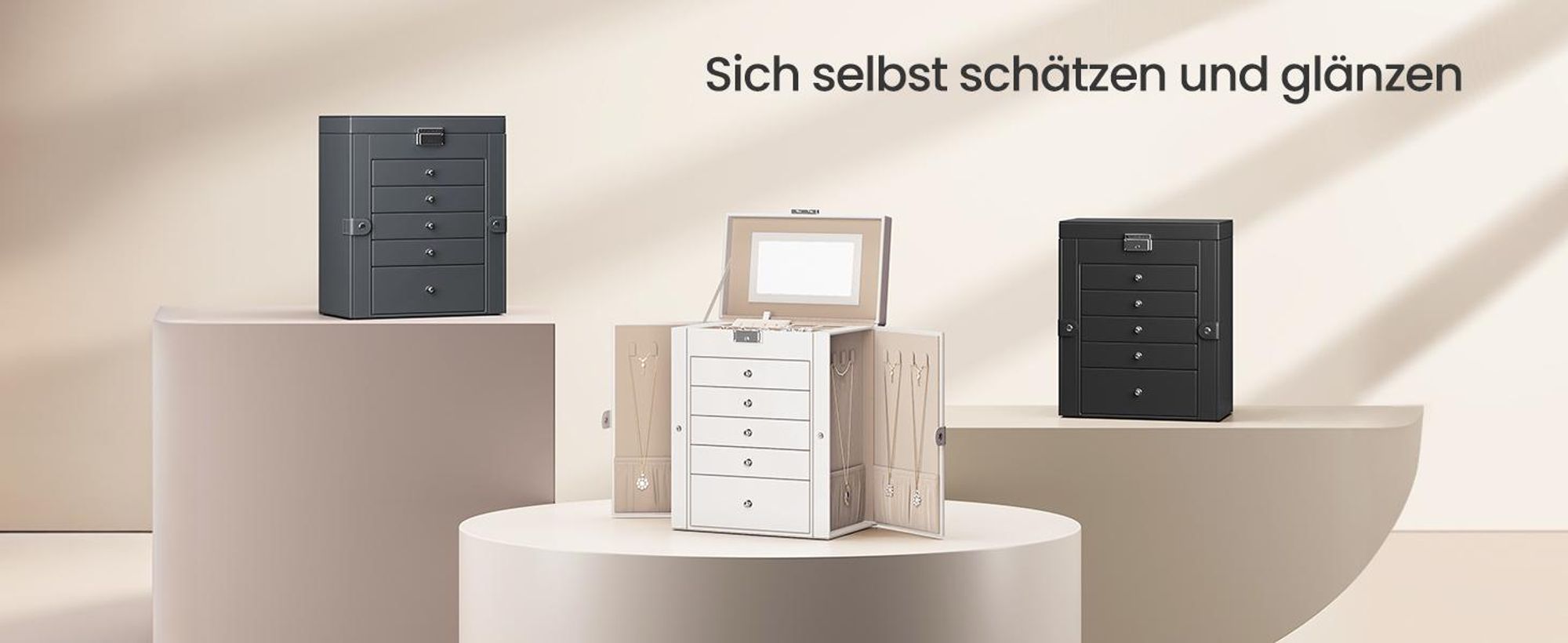 SONGMICS Schmuckkasten, große Schmuckschatulle mit 6 Ebenen, seitlichen Klapptüren