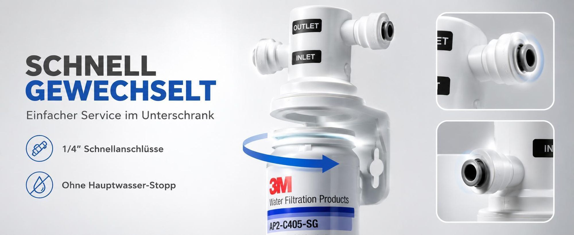 Ari Nordic 3-Wege Küchenarmatur Gold Ausziehbar mit 3M AP2-C405-SG Trinkwasserfilter Untertisch Wasserfiltersystem