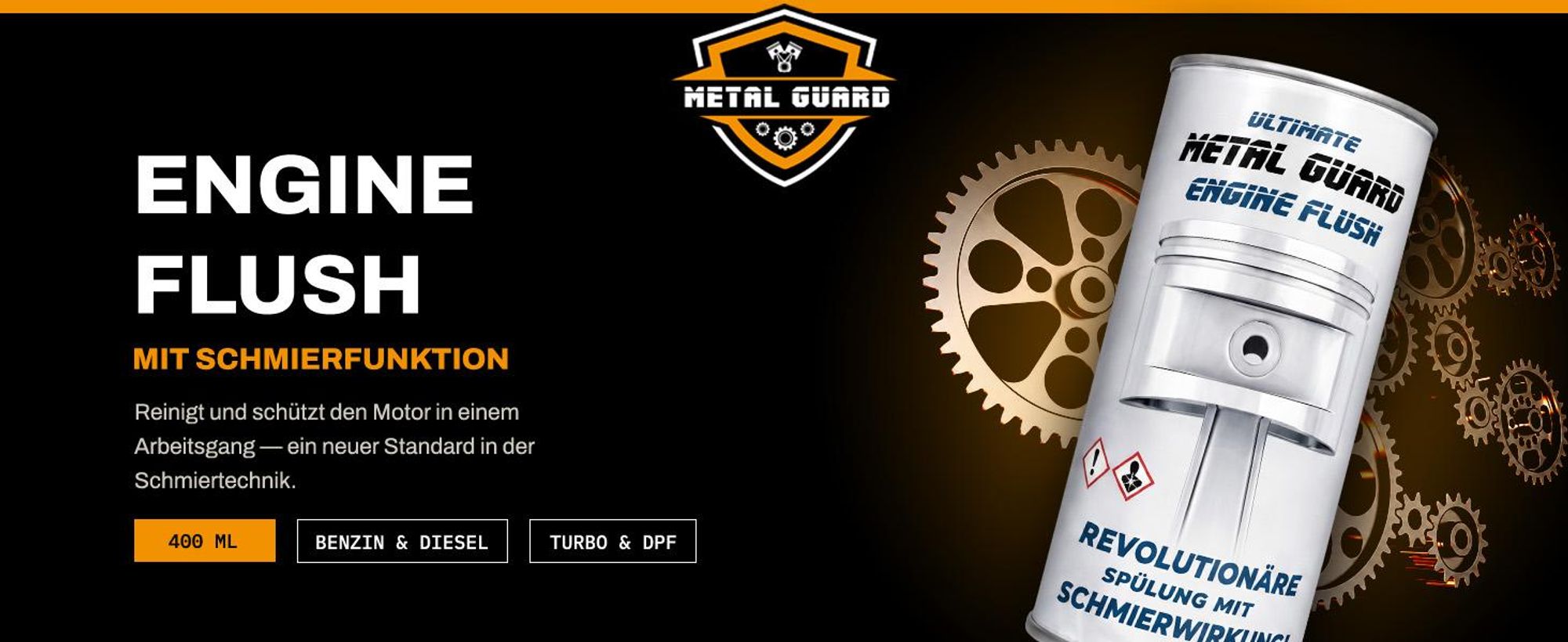 Metal Guard Engine Flush Motorspülung 400 ml mit Schmierfunktion für Benzin Diesel Turbo DPF Motorreiniger ohne aggressive Lösemittel