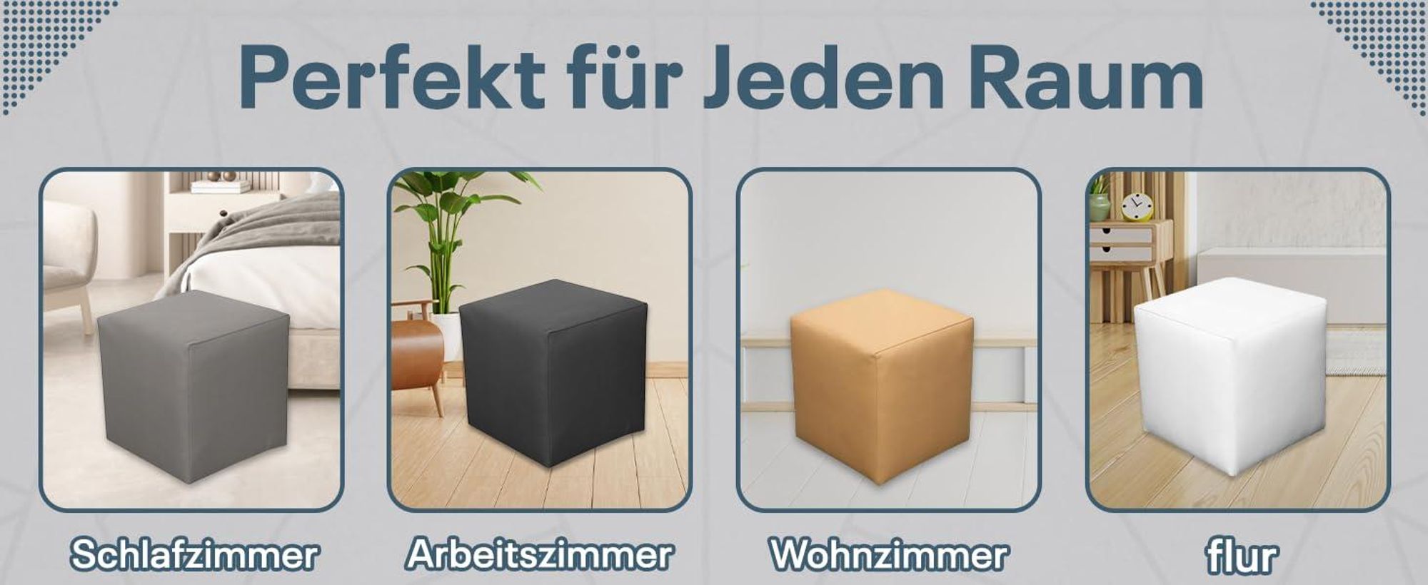 Sitzhocker Sitzwürfel | Bodenkissen Hocker | Sitzwürfel Kunstleder | Fußhocker Wohnzimmer | Sitzwürfel 40x40x40 | Sitzwürfel Holzwerkstoff (Grau)