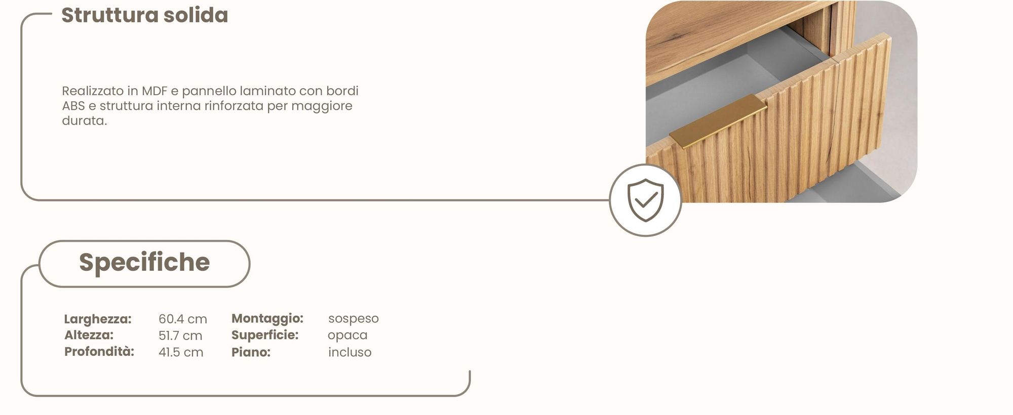 Mobile da bagno 60 CM Marrone opaco MDF 2 cassetti