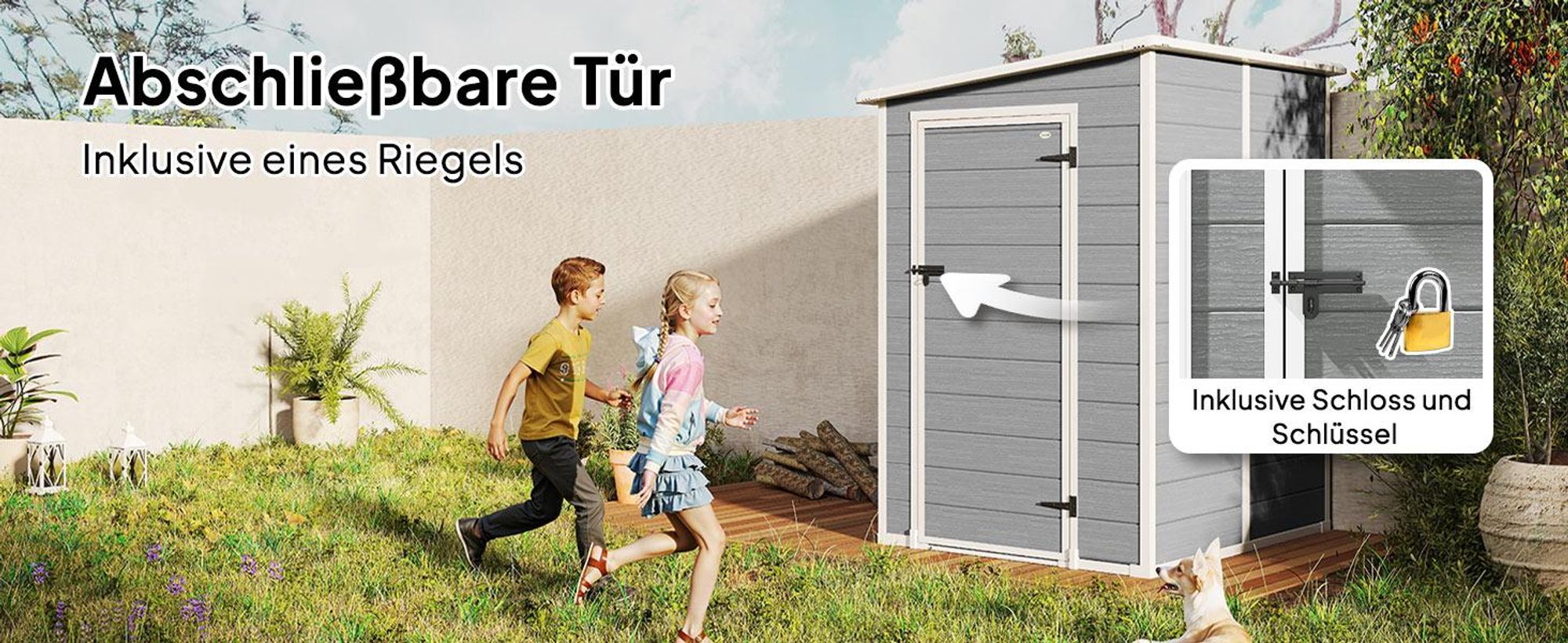 Outsunny Gerätehaus 1,54m³, Gartenhaus mit Pultdach, 122 x 149 x 192/177 cm