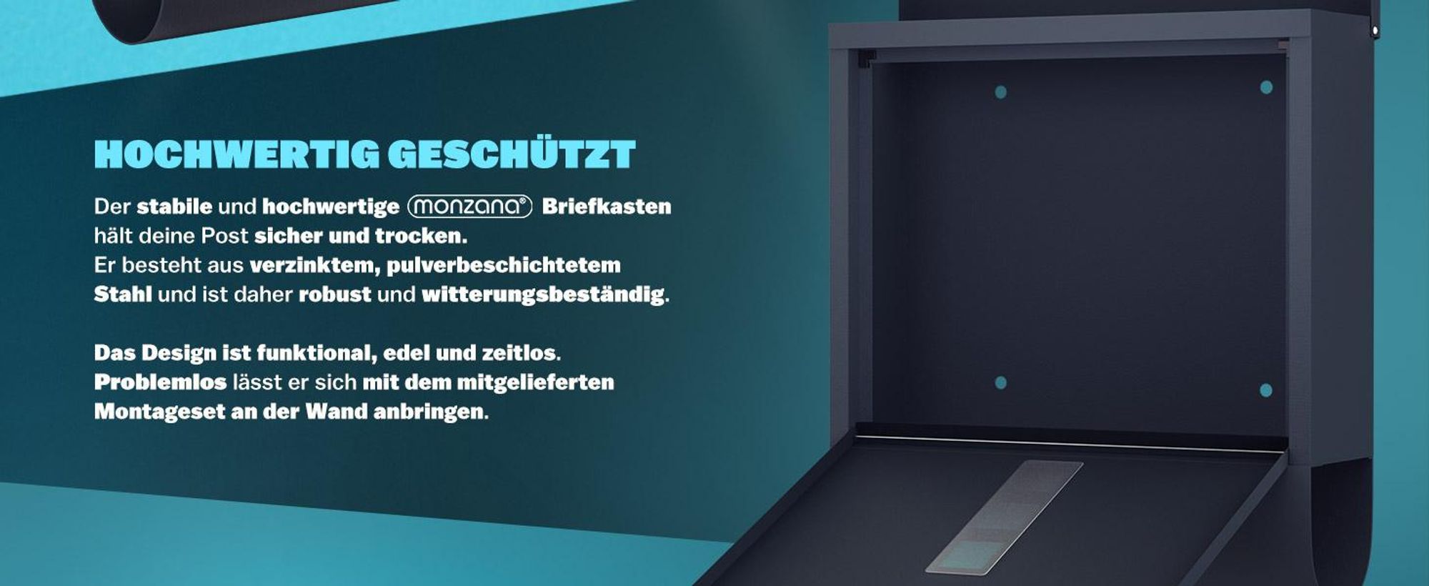 MONZANA® Briefkasten Kreuzschloss mit Kupfer-Schließzylinder drehbare Abdeckung 31x10x34 cm Sichtfenster Namensschild Zeitungsfach einfache Montage legierter Stahl 2 Schlüssel Postkasten Anthrazit