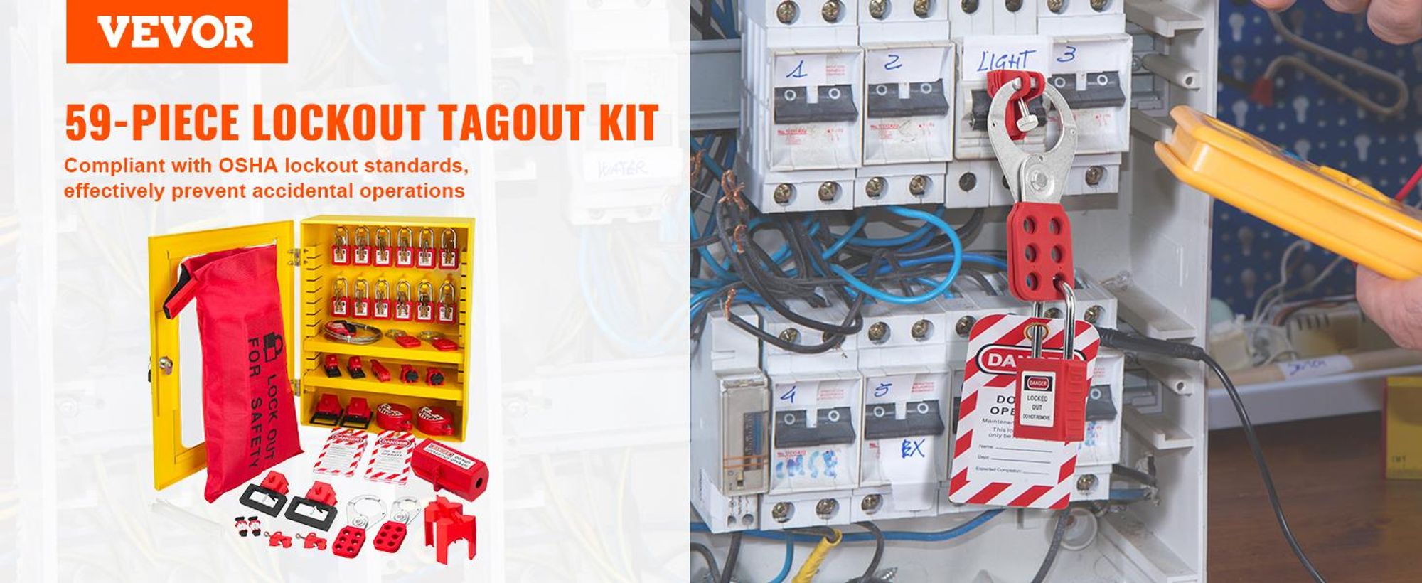 VEVOR 58 PCS Lockout-Tagout-Kits, Elektrische Sicherheit Loto-Kit Enthält Vorhängeschlösser, Lockout-Station, Haspe, Etiketten & Kabelbinder, Lockout-Tagout-Sicherheitswerkzeuge für Industrie, Elektrizität, Maschinen, 59 Stück