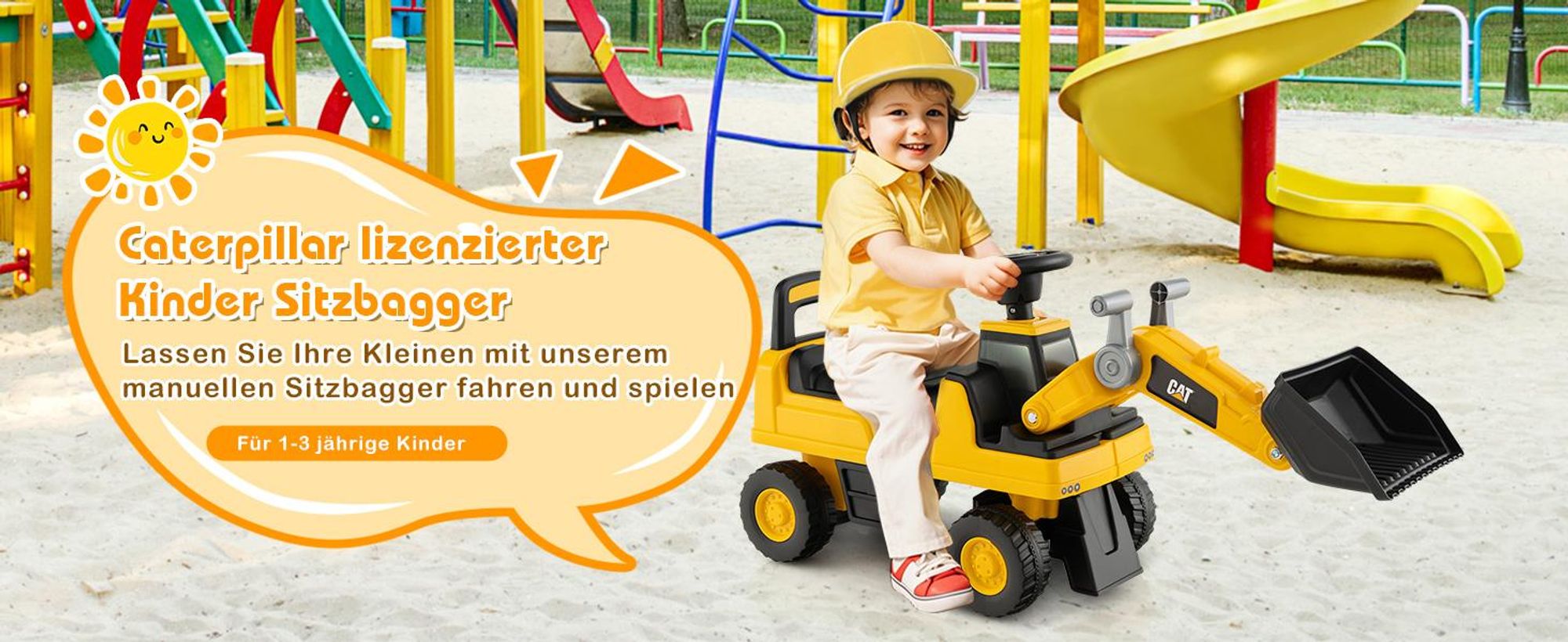 Sitzbagger, Bagger mit Lenkbarer Schaufel & Hupe, Rutschauto mit Stauraum unter Sitz, Aufsitzbagger mit Anti-Rutsch-Räder & Anti-Rollover-Vorrichtung für 1-3 Jahre (Bulldozer)
