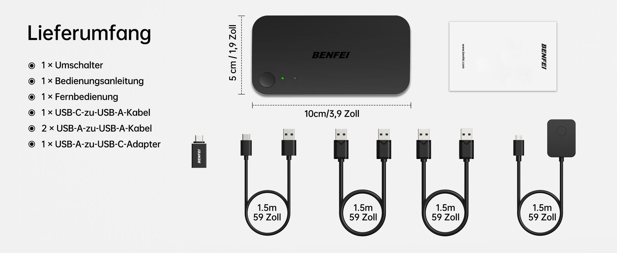 BENFEI KVM-Switches USB 3.0 Switch 2 Computer 4 USB Geräte Teiler