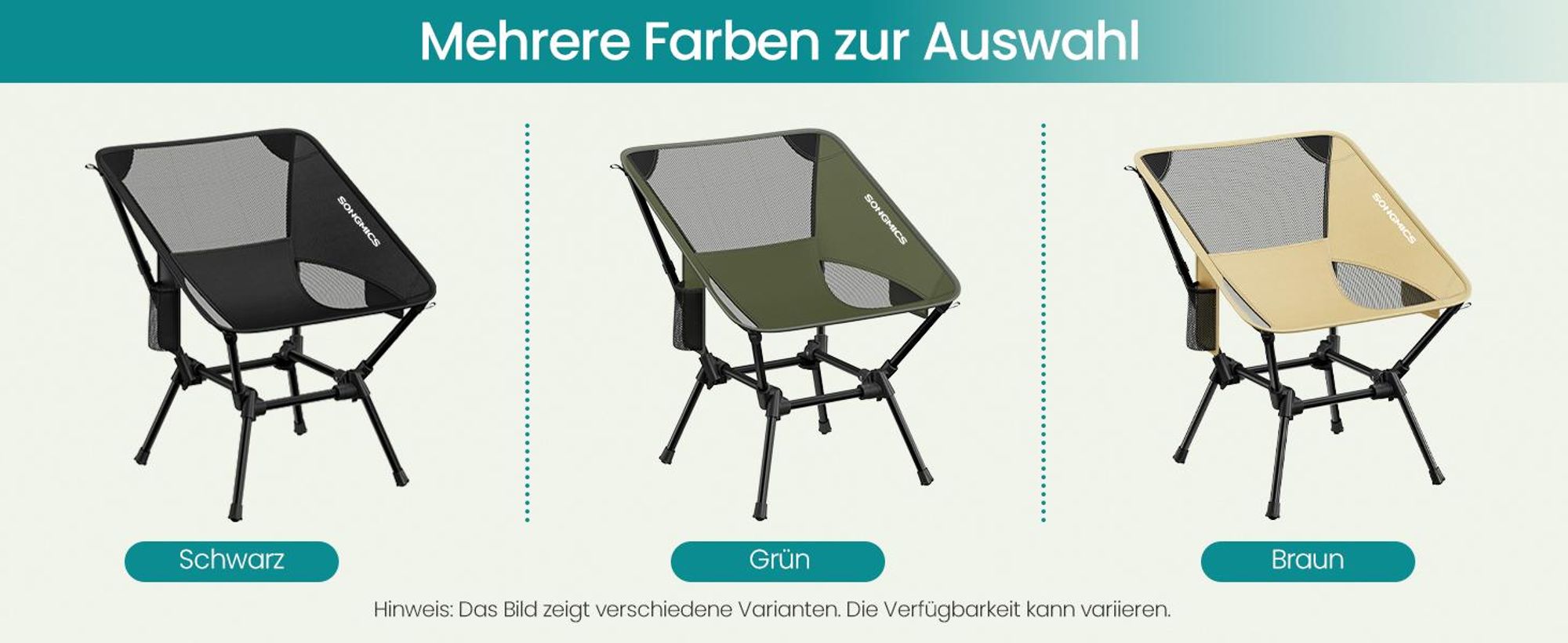 SONGMICS Campingstuhl höhenverstellbar, Klappstuhl mit Stahlrahmen, 2 Aufbewahrungstaschen, Outdoor, schwarz