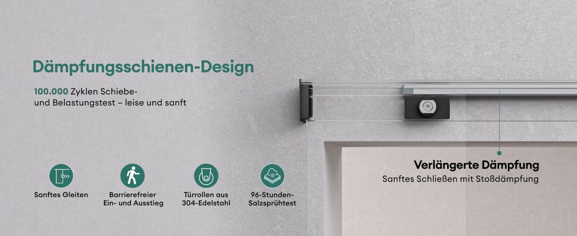 Mai & Mai Glasschiebetür komplettset softclose Zimmertür Matt Schwarz, BxH: 102,5x205cm 8mm ESG-Sicherheitsglas, Schiebetür Glas gebürstet Muranino-001