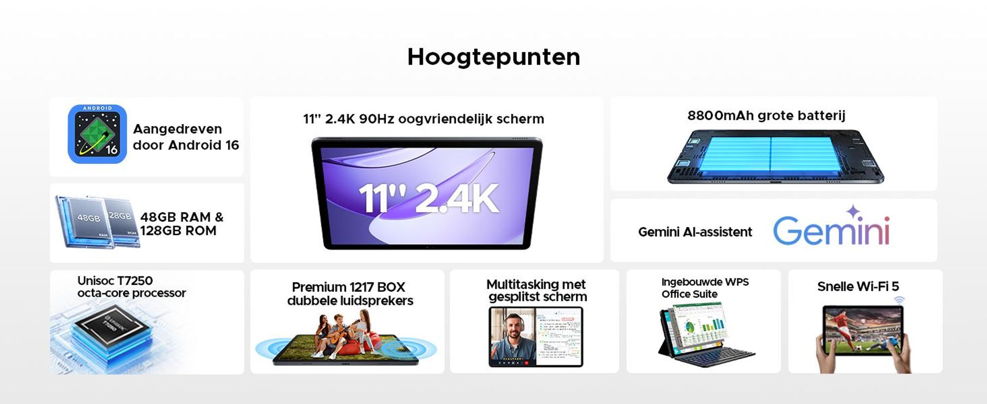 AORLYM P11 PRO, 48 (8+40) GB + 128 GB, tablet van 11 inch, Android 16, 8800 mAh, met toetsenbord/muis/stylus/hoesje, 5G WiFi, Gemini AI, 3,5 mm hoofdtelefoonpoort