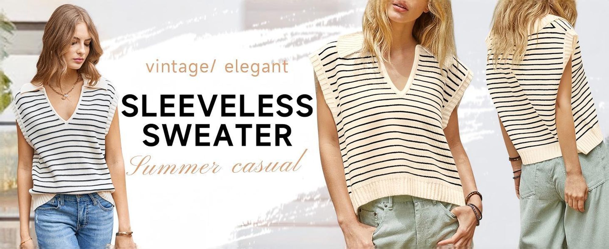 Ärmelloses, gestricktes Sommer-T-Shirt für Damen mit kurzen Ärmeln und V-Ausschnitt,Größe:L