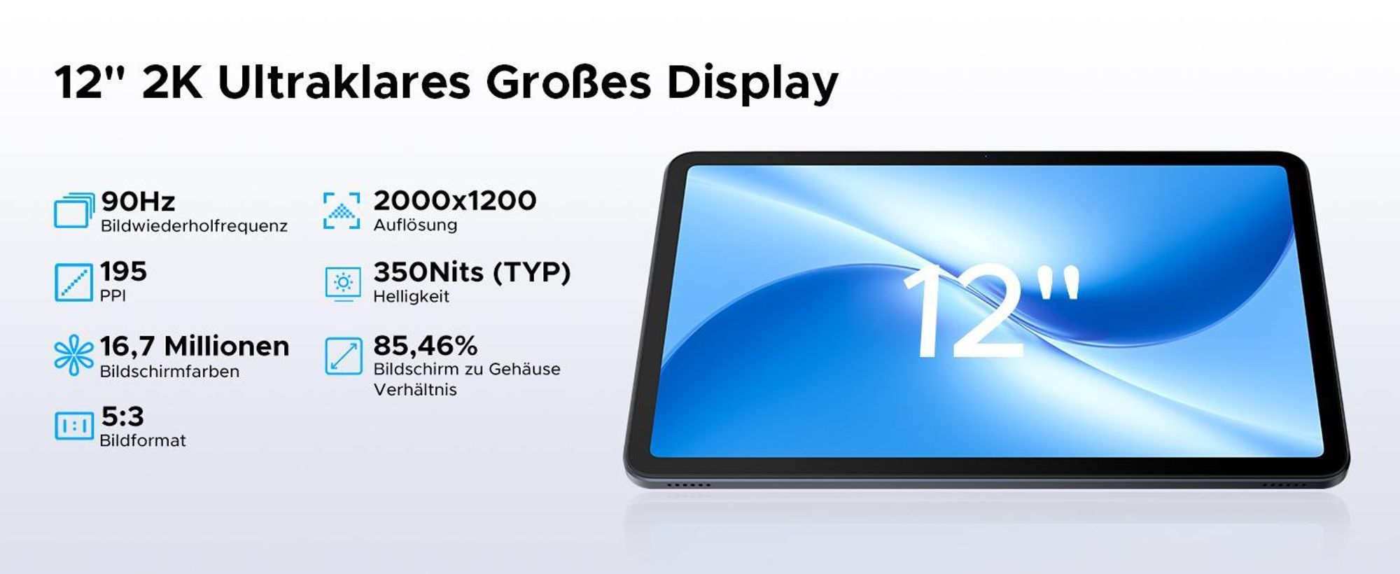 DOOGEE U12 Tablet - Android 16, 12 Zoll, 24GB(6+18)+128GB (bis 2TB erweiterbar), 90Hz, 9000mAh/18W,Octa Core T616,8MP+13MP Kamera,Widevine L1