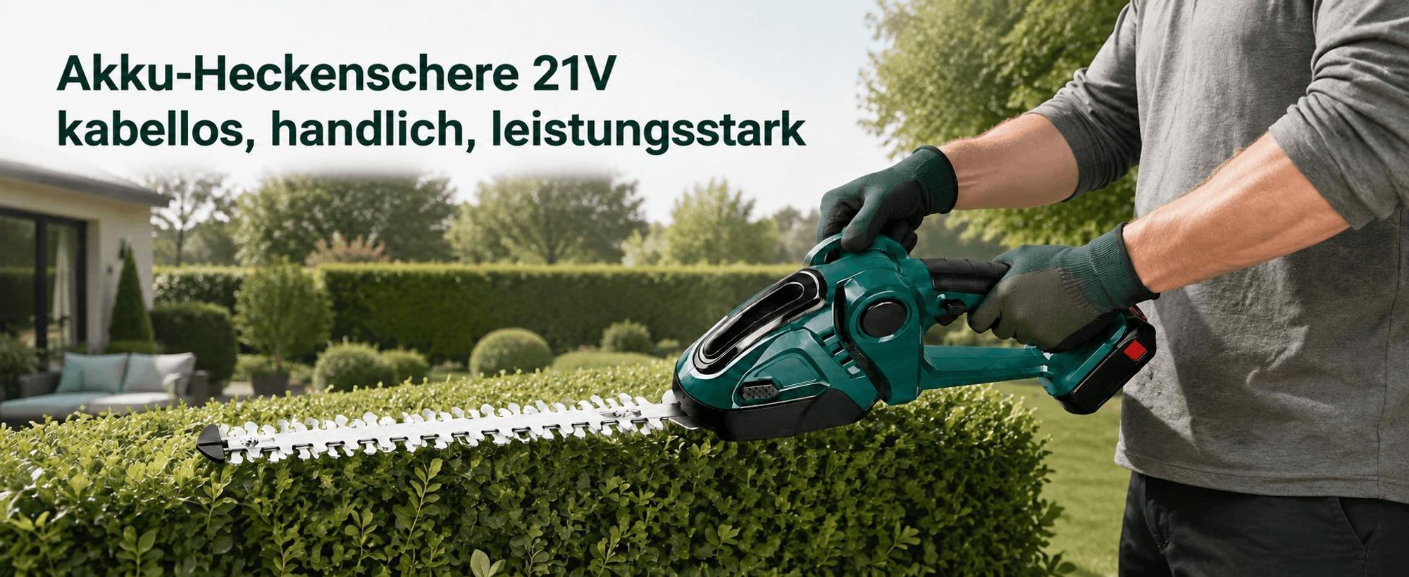 2 in 1 Akku-Heckenschere, 21V Heckenschere mit 2 Akkus & Ladegerät, 20000U/min, 45°/90° verstellbar, kabellos, leicht, für Hecken & Rasen