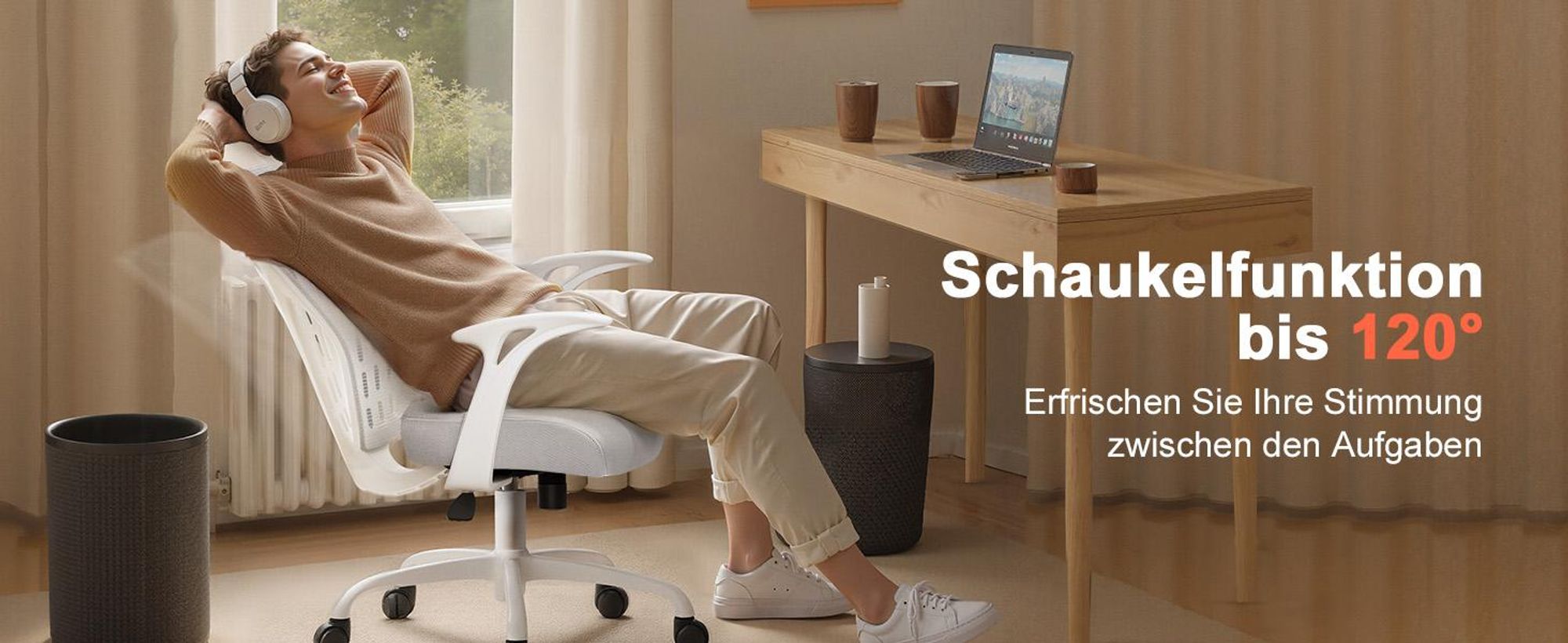 COMHOMA Ergonomischer Bürostuhl Schreibtischstuhl Gamingstuhl, mit Armlehnen, atmungsaktives Mesh, V-förmige Rückenlehne, verstellbar, Wippfunktion