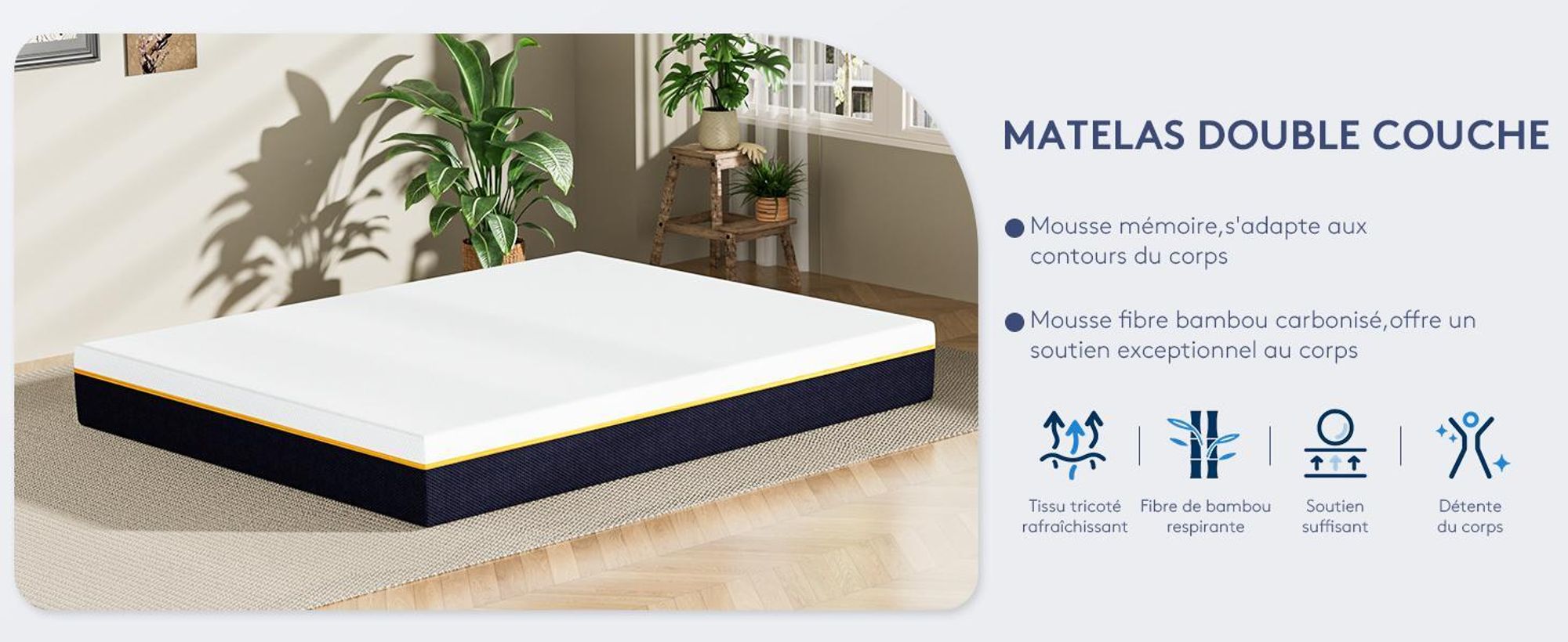 DEWINNER Memory-Schaum-Matratze 120 x 190 cm, Dicke 21 cm – doppellagig (Memory-Schaum + Bambuskohle) mit waschbarem Bezug