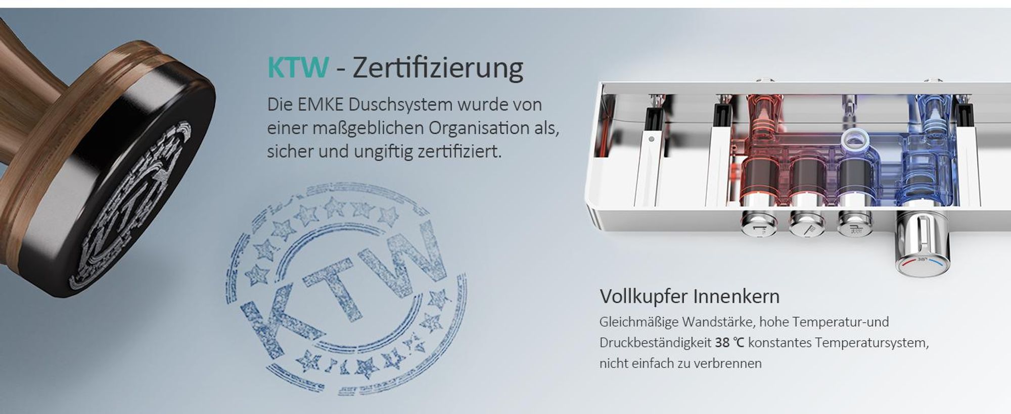EMKE Duschsystem mit Thermostat 1146x450x480mm Glasablage Handbrause mit 3 Strahlarten Regendusche, Bad- & Duscharmaturen, KTW-, Chrom F10