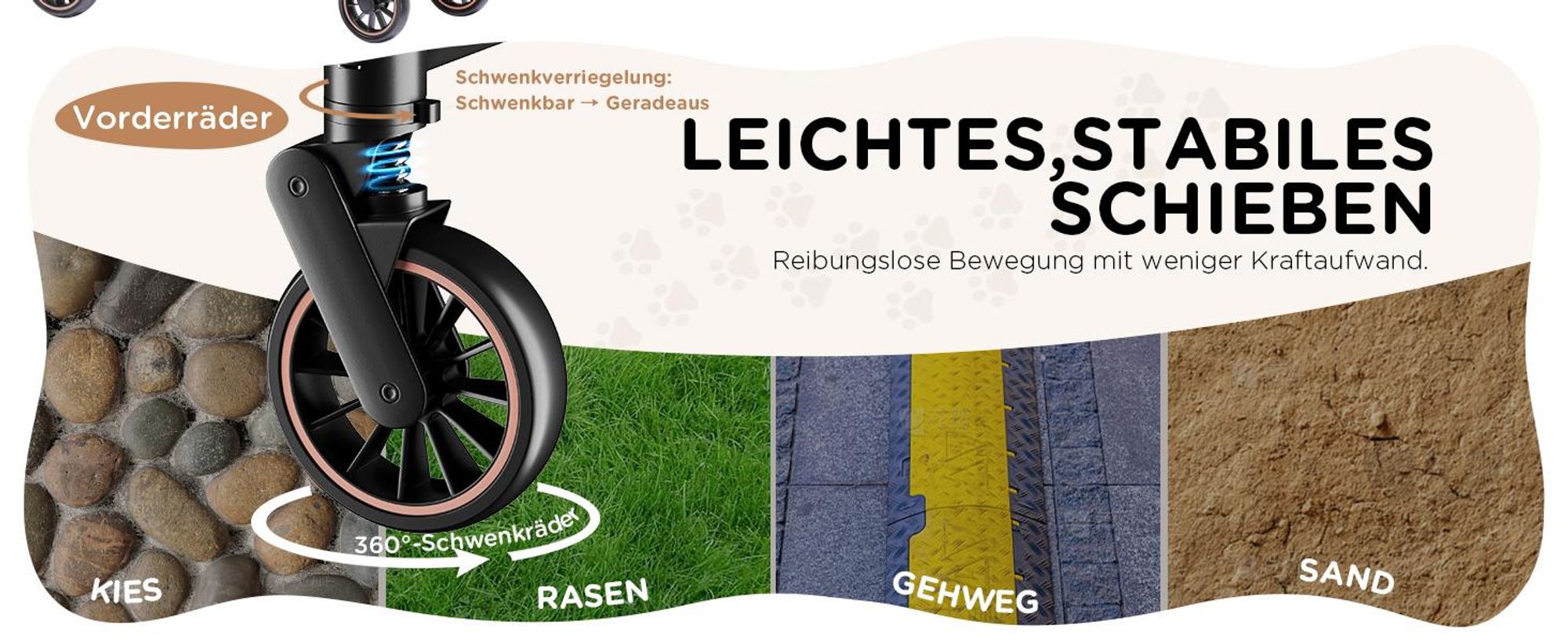 COMHOMA Hundebuggy klappbar bis 25KG, 360°schwenkbares EVA-Vorderrad und Hinterradbremsen, 4-in-1 Hundewagen, Faltbar Katzenwagen Roségold