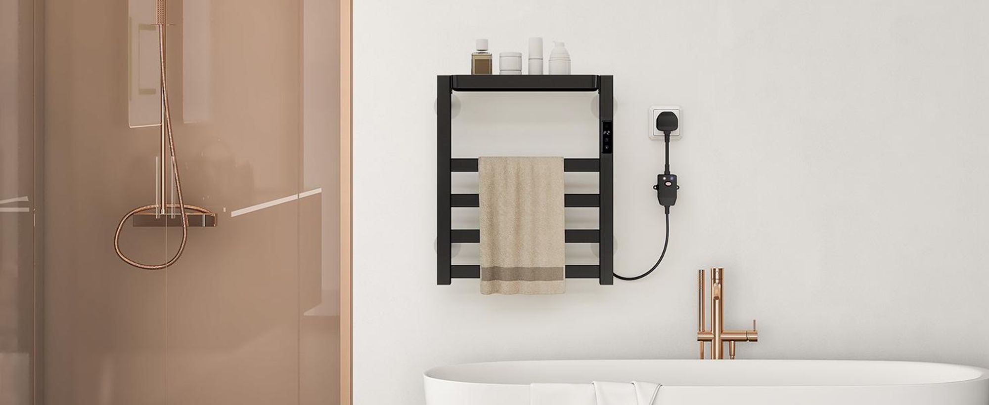 Puluomis Heizkörper Elektrisch Badheizkörper mit Timer Thermostat, Handtuchtrockner  Handtuchwärmer 395 x 470mm Handtuchhalter 72W schwarz