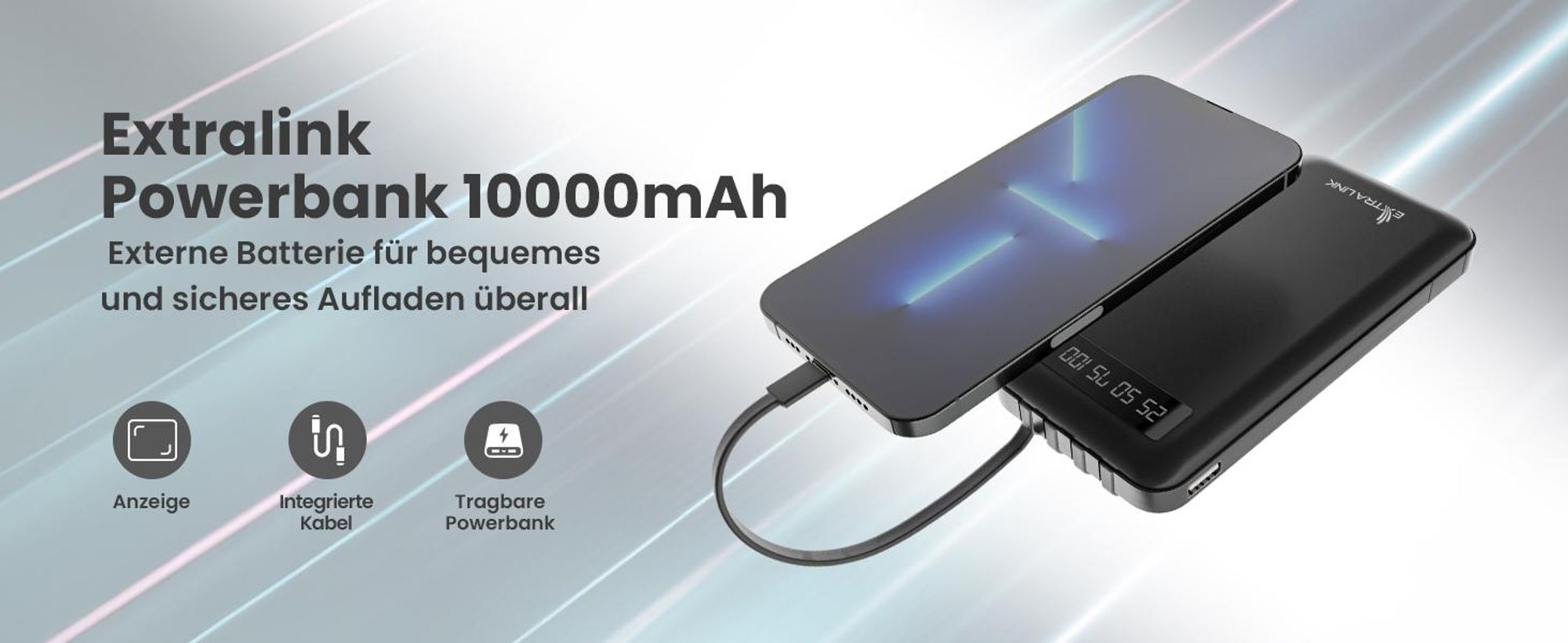 Extralink Powerbank 10000mAh USB C mit Telefonhalter