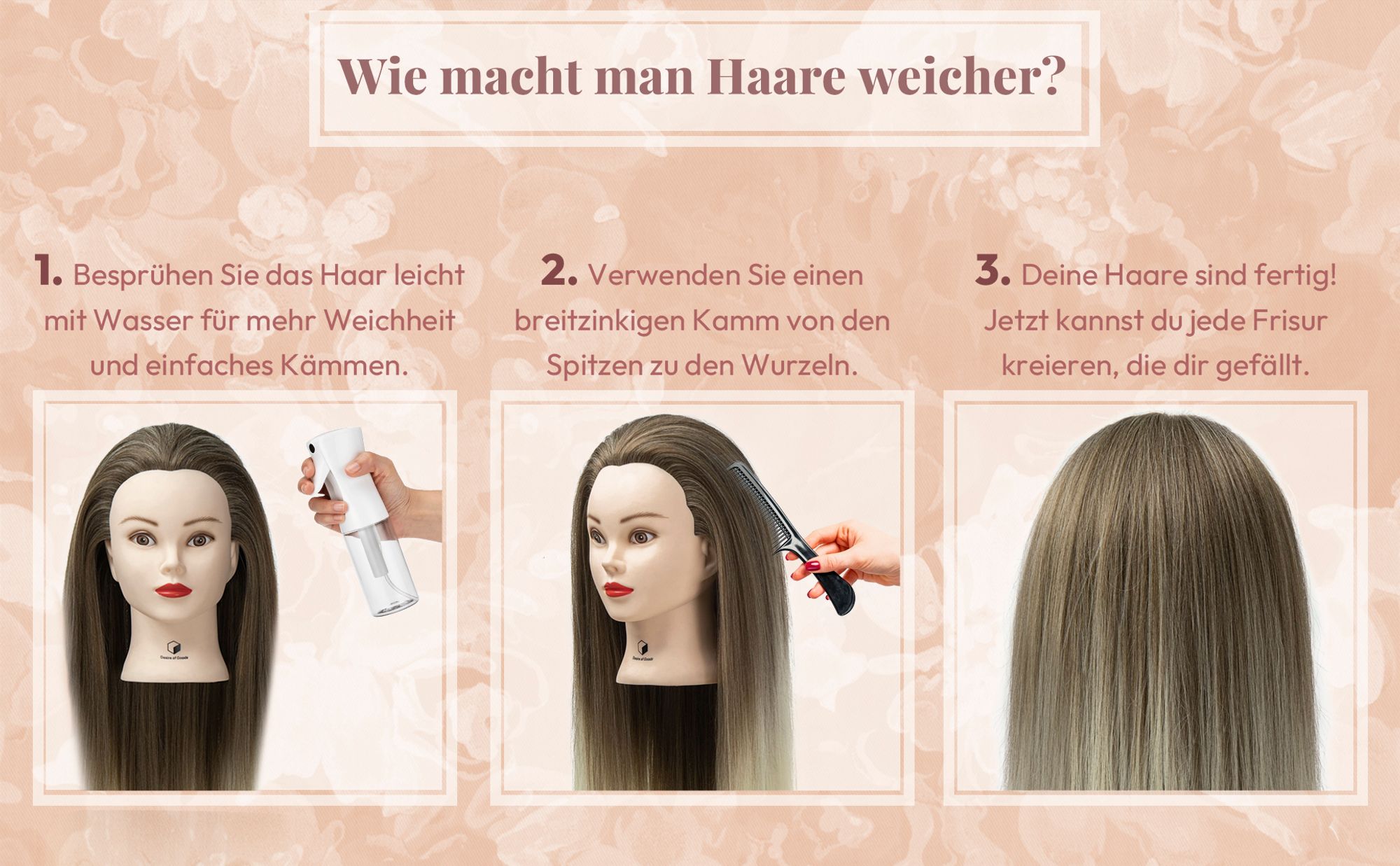 Desire of Goods Übungskopf Friseurkopf Ombre – Tischklemme & Styling-Zubehör – Frisierkopf – Friseurskopf – 70 cm