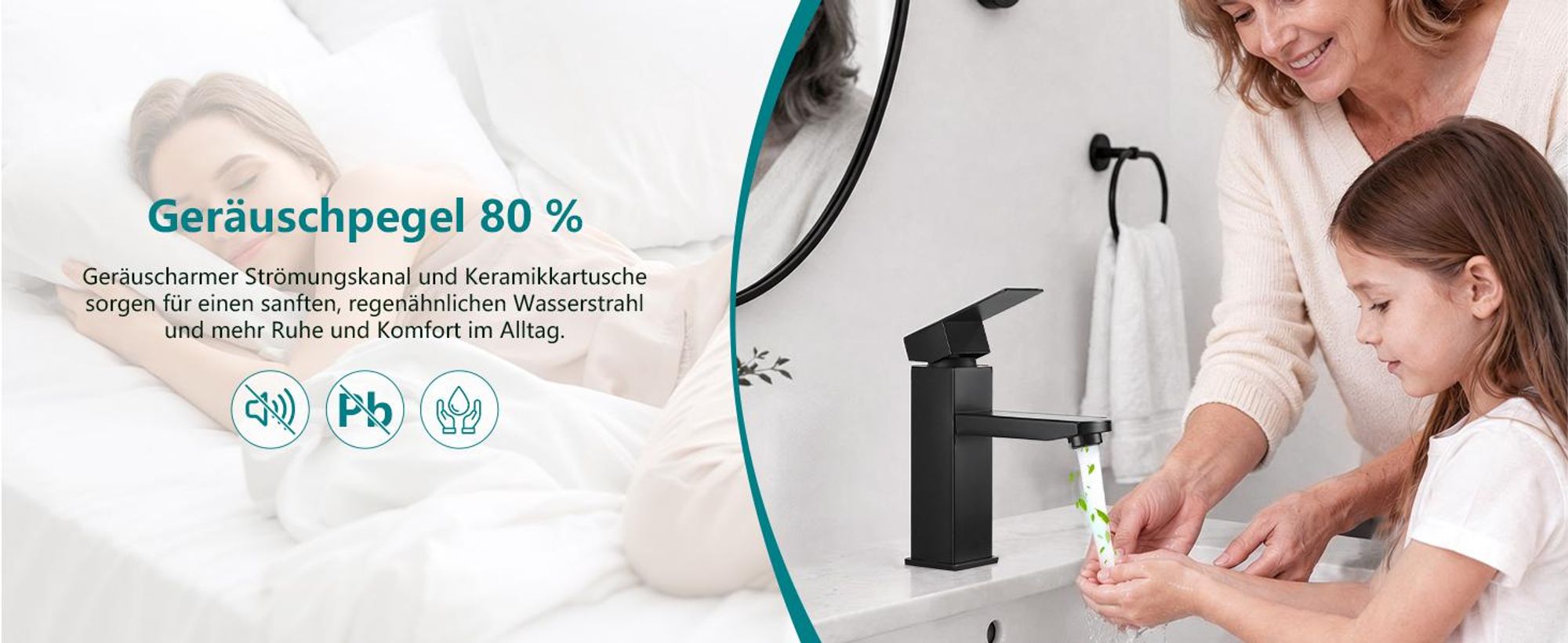 Homelody Badarmatur mit Pop-Up Ablaufventil, Wasserhahn Bad Schwarz Edelstahl,Waschtischarmatur mit Ablaufgarnitur 1 1/4 Zoll Edelstahl Ventil Ablauf