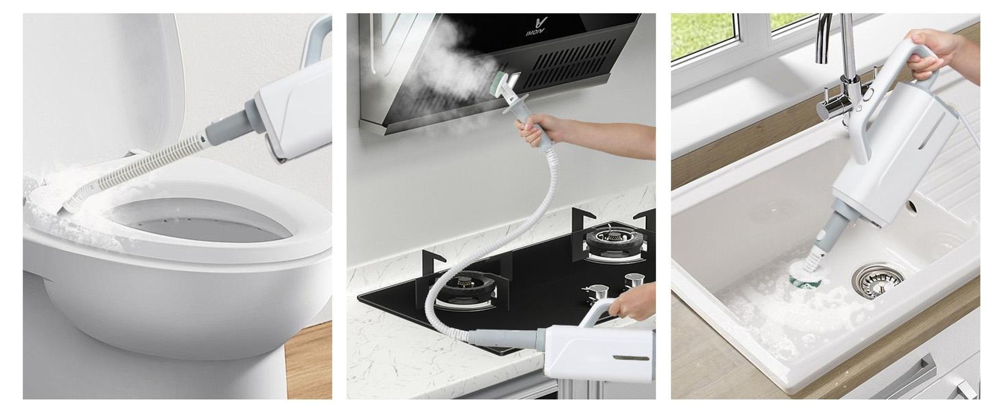 Dampfreiniger Steamclean Multifunktion, 1500W, Handgerät & Dampfmop für alle Böden & Teppich, beseitigt 99,9% Keime, 360ml Wassertank, 90° verstellbar