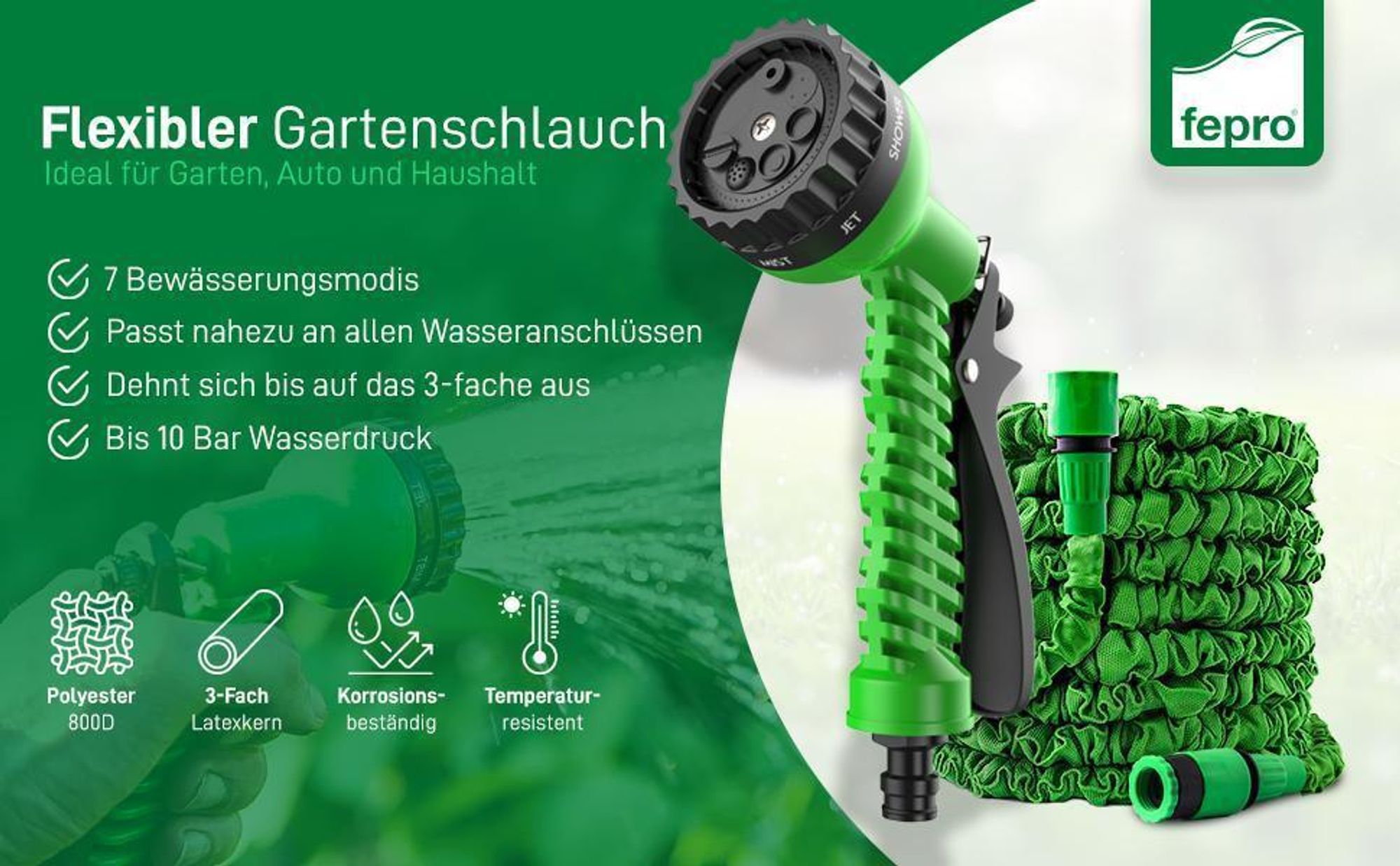 Fepro® Flexibler Gartenschlauch, Basic, 45m