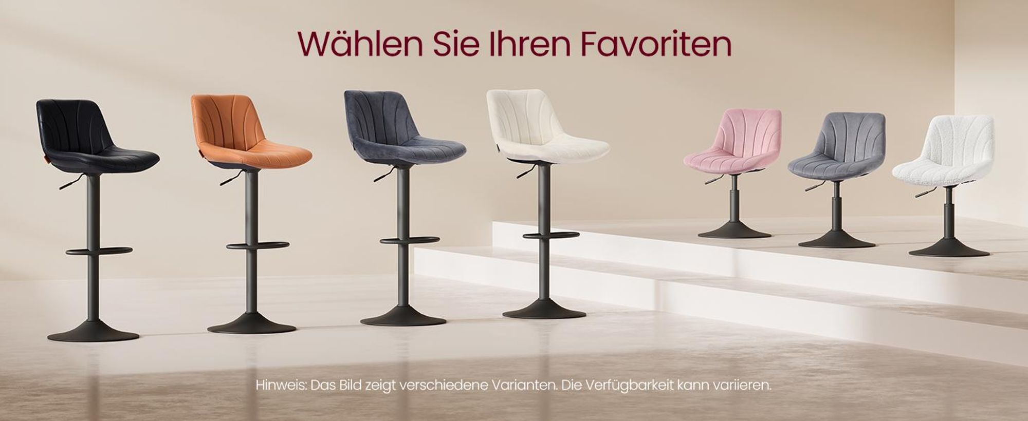 VASAGLE Barstuhl 2er Set, Küchenhocker, 88-108 cm höhenverstellbar, Barhocker, drehbar, mit Fußstütze, Samt-Bezug, weiß