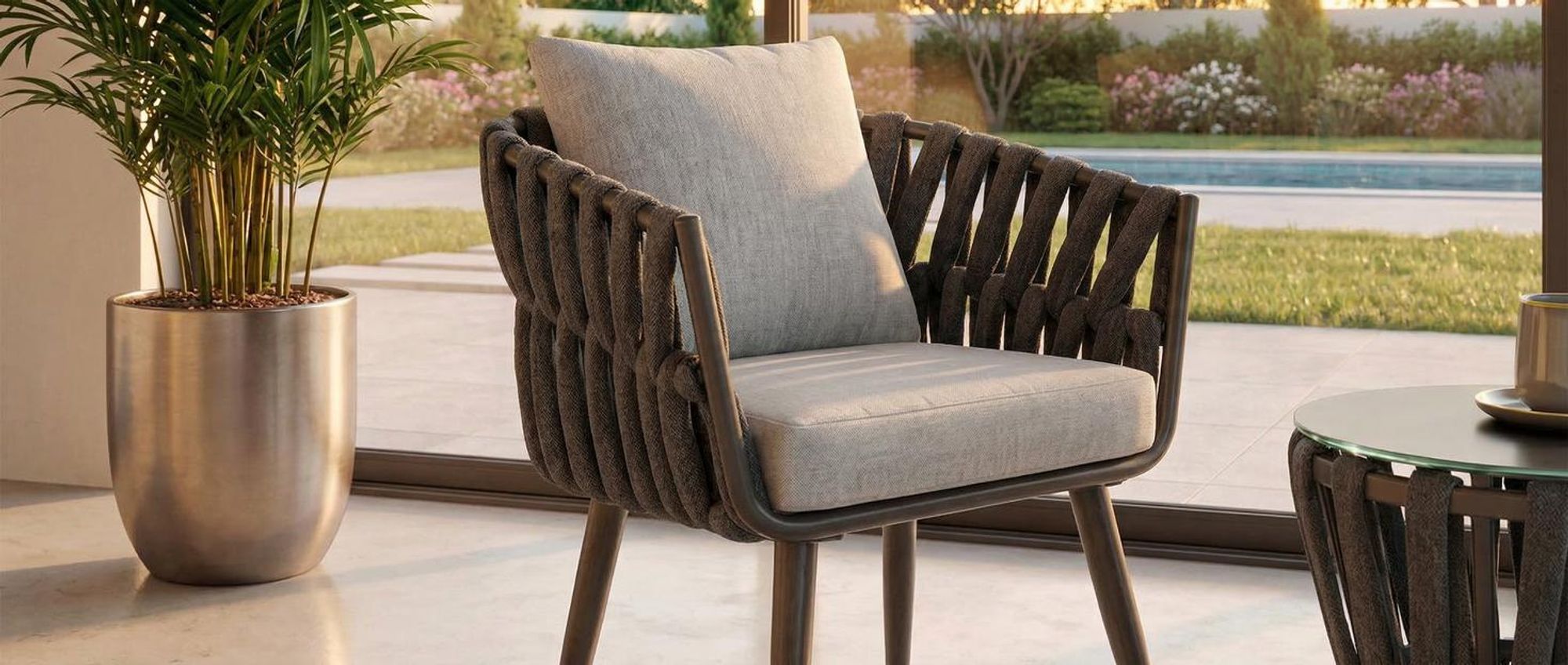 tectake Gartenmöbel-Set Lugano Tisch 2 Stühle Rope-Design Aluminium wetterfest Polster Sicherheitsglas Anthrazit 62x66x75cm Ø46cm