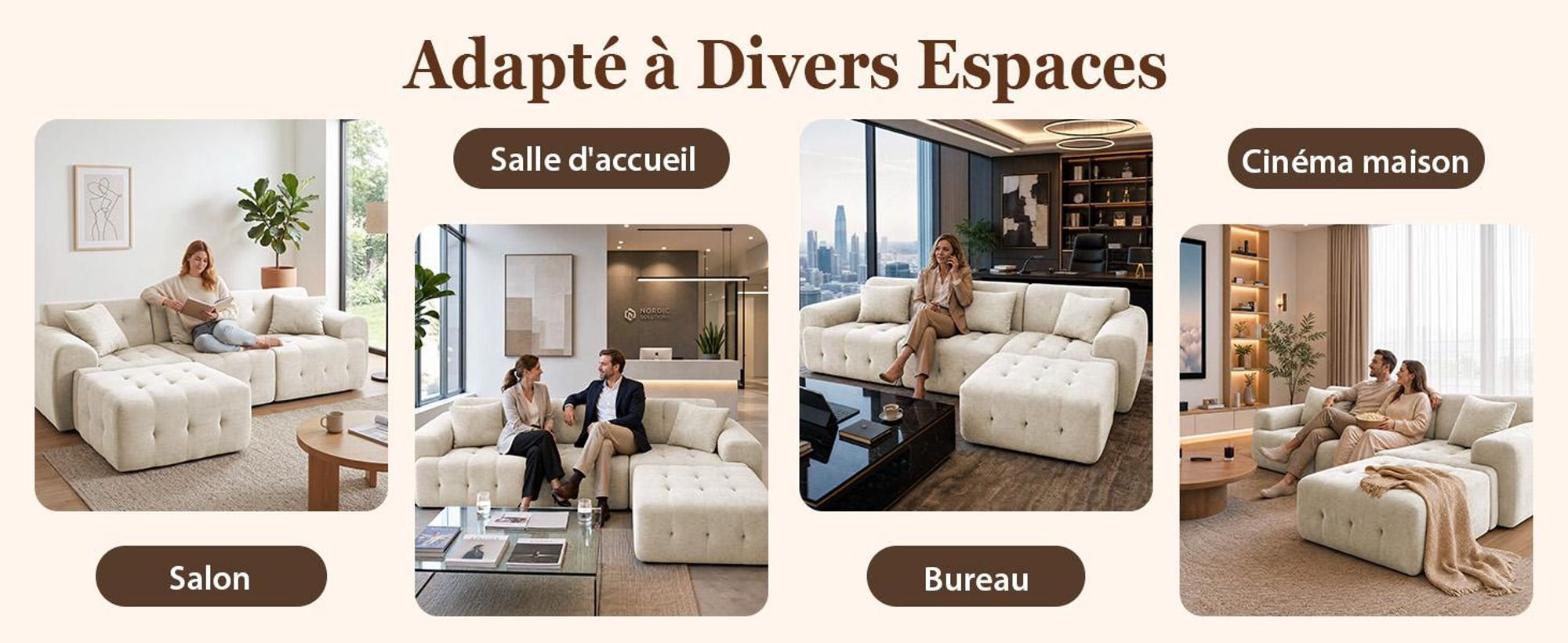 Canapé d'angle COMHOMA, 245 x 60 x 40 cm, canapé modulable avec fonction couchage, canapé-lit, canapé en L pour le salon, emballé sous vide, combinable à volonté