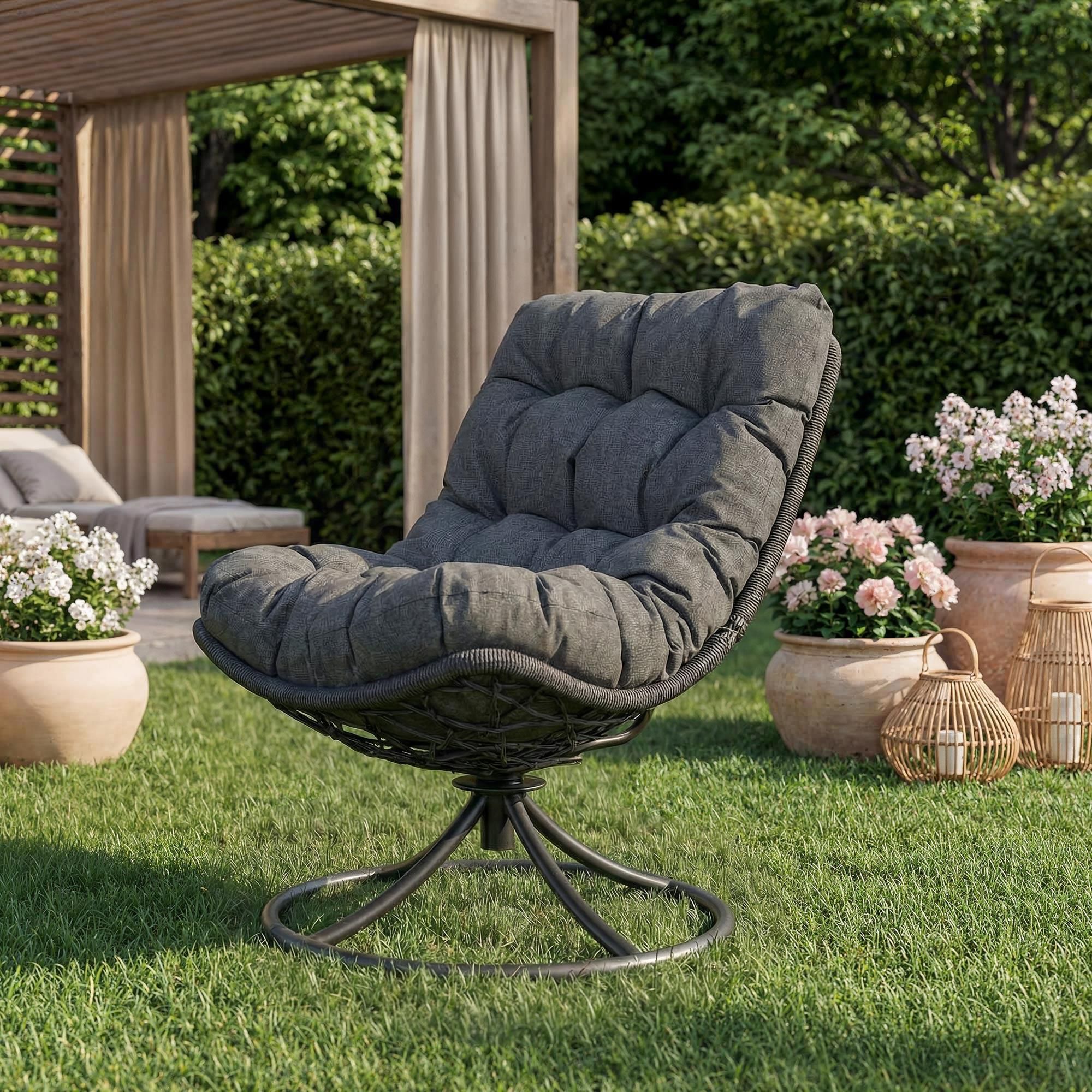 di volio Gartensessel MELIA - schwarz, Lounge Sessel aus PE-Rattan mit Rundfuß, bequem & stabil