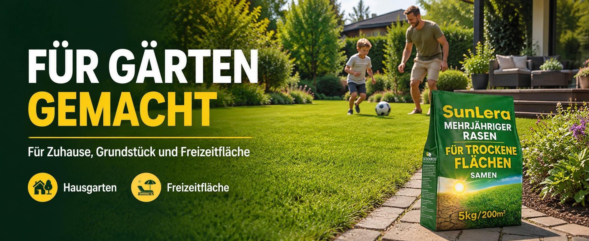 EcoDeco Rasensamen 5kg trockenresistent für Trockenrasen, sonnenexponierte Flächen und belastbare, pflegeleichte Rasenflächen