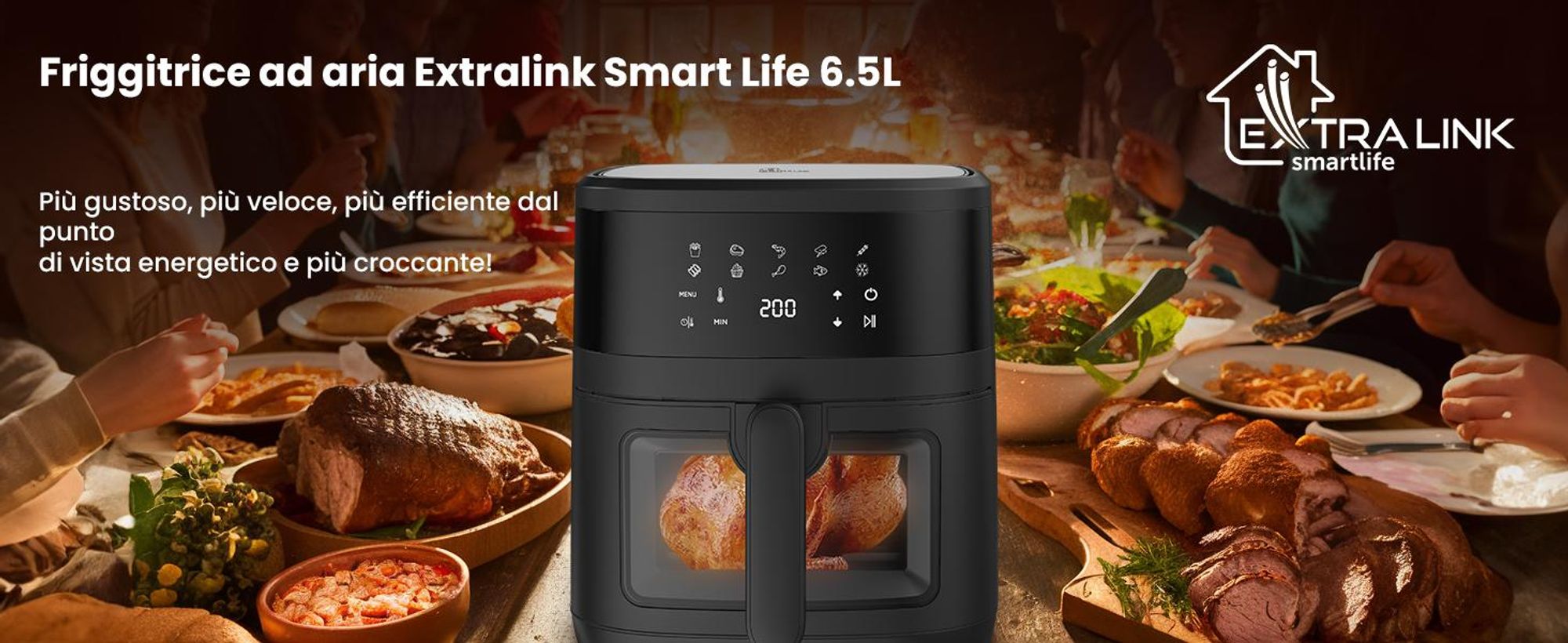 Extralink Air Fryer 6,5 l friggitrice ad aria 1800 W con finestra trasparente e display touch LED