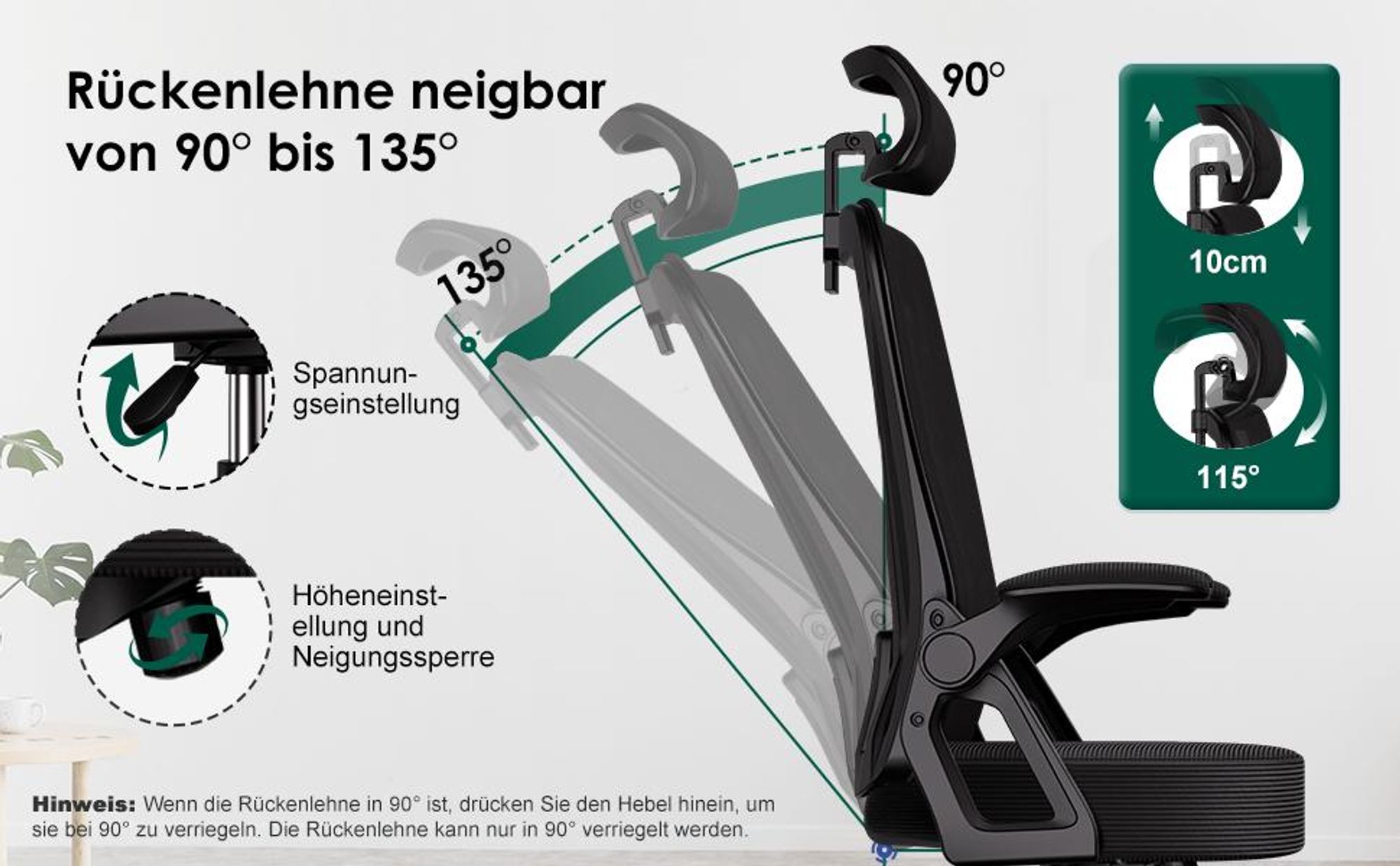 Adormii Ergonomischer Bürostuhl, Lendenstütze Schreibtischstuhl,mit Kopfstütze, Große Armlehnen Bürostühle,Drehstuhl,Chefsessel,Belastbarkeit 150kg