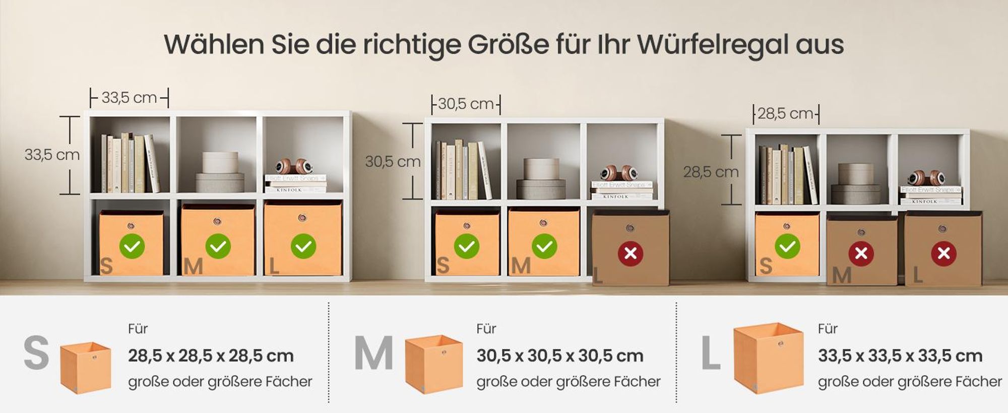 SONGMICS Aufbewahrungsbox, 6er Set, Ordnungsboxen, geruchstral, Faltbox, 33 x 33 x 33 cm, Stoffbox, für Würfelregal, Organizer bunt
