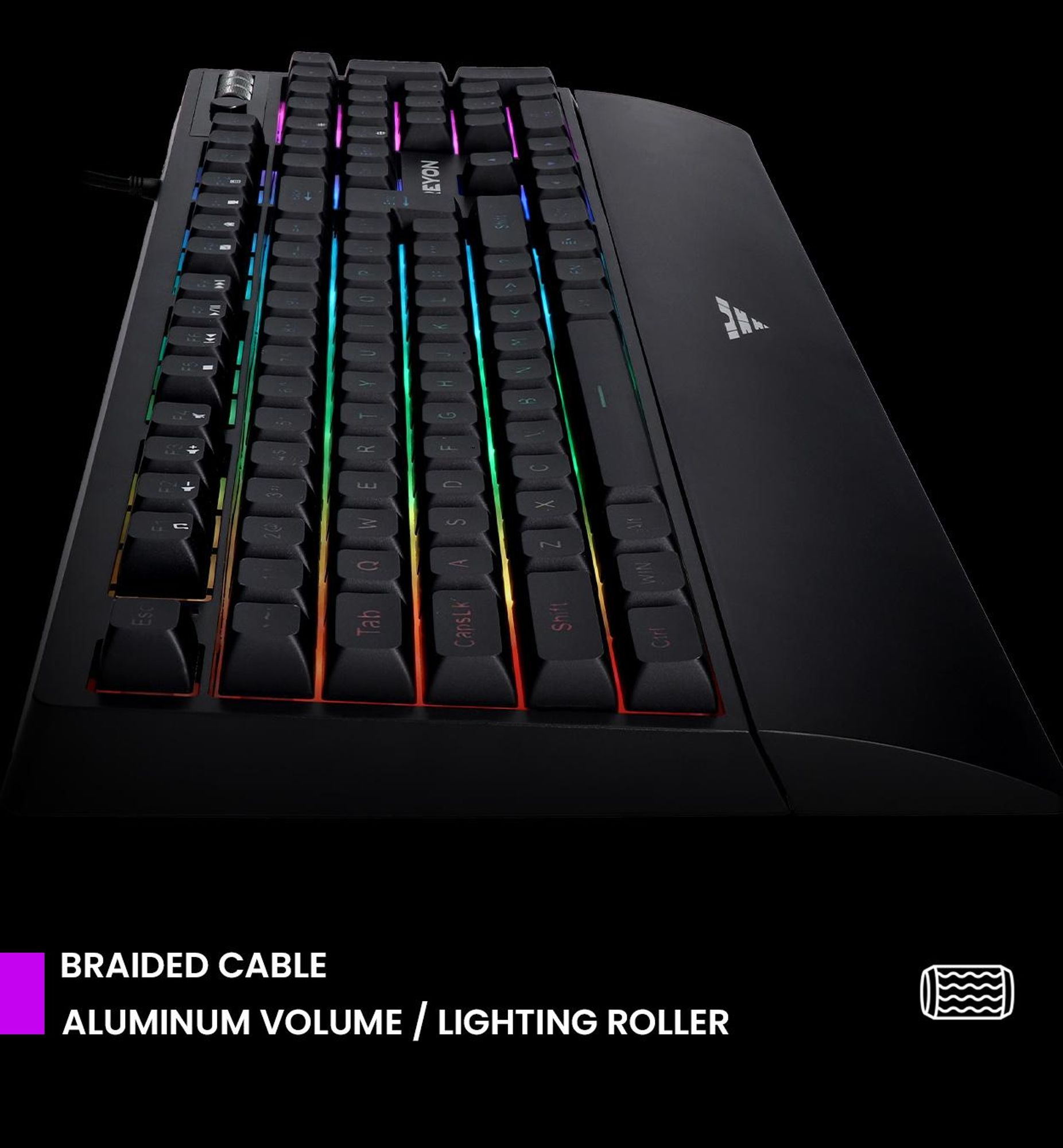 PREYON Long Claw Alpha Tastatur Gaming-Tastatur - 104 Funktionstasten - RGB-Beleuchtung - Zusätzliche Tasten - Volumenrolle - Anti-Ghosting - Abnehmbare Magnetische Stütze -  Taste Licht Aus/Ein