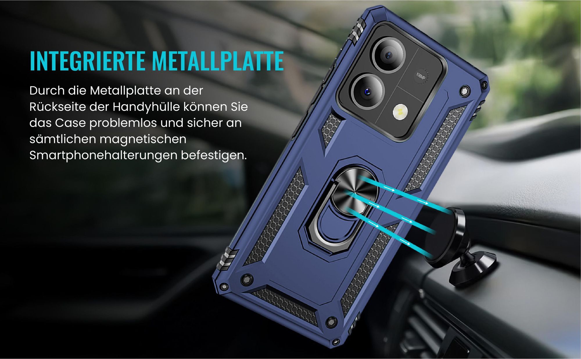 Bumper für Xiaomi Redmi Note 13 5G in Blau mit Metallplatte