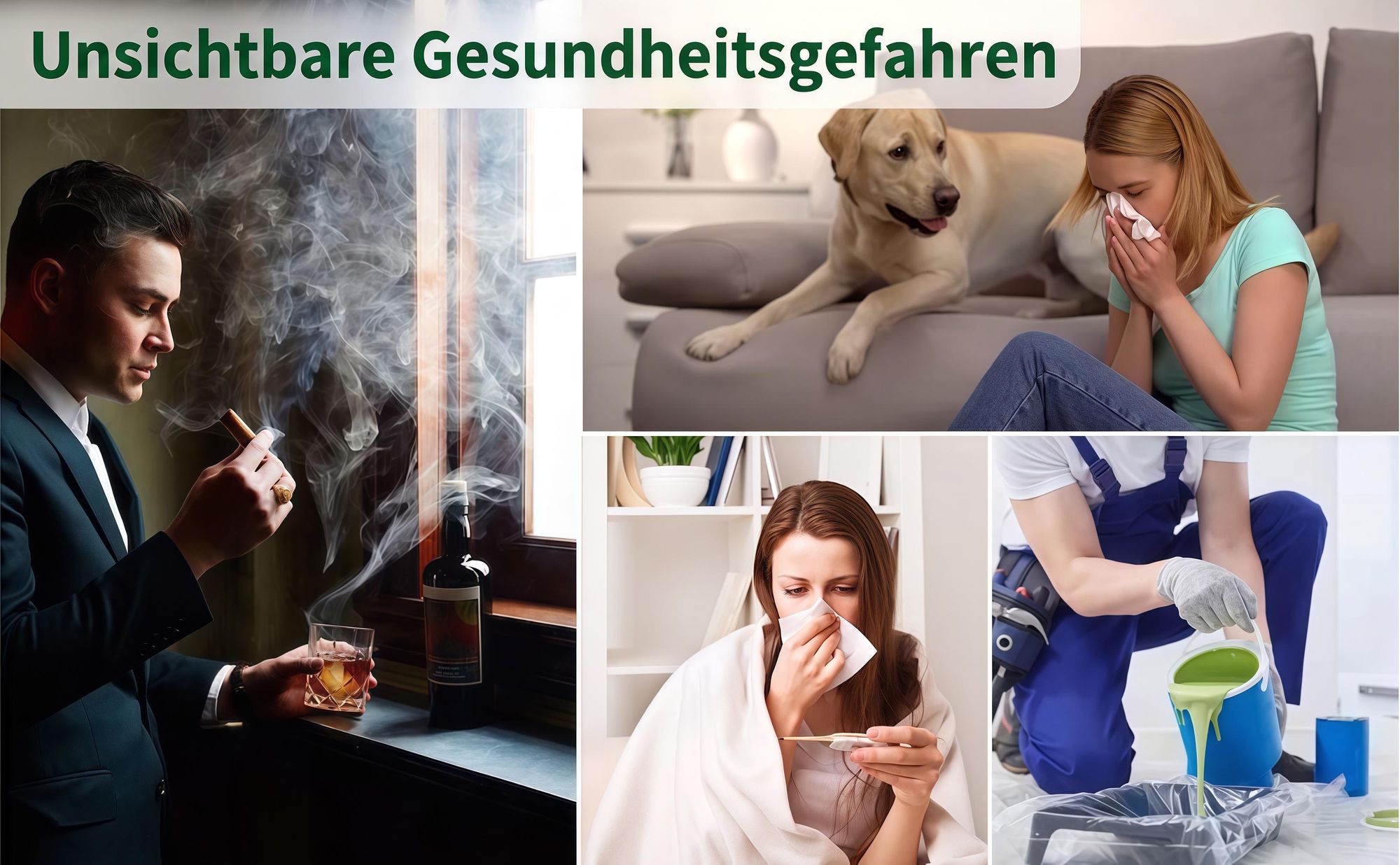 Luftreiniger Steckdose 4er Set - Mini Ionisator ohne Filterwechsel, Geruchsentferner gegen Tiergerüche, Rauch & Pollen