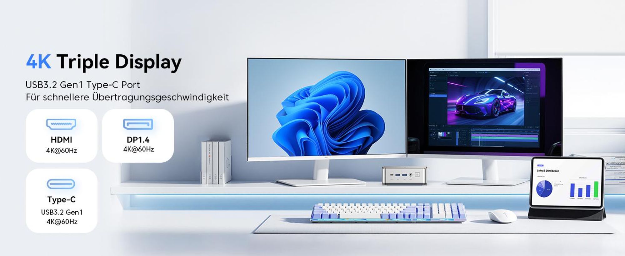 NiPoGi P2 Mini PC W-11 Pro, АMD Ryzen 7330U(4C/ 8T, bis zu 4,30 GHz)16 GB LPDDR4X 256 GB M.2 SSD Mini Desktop Computer mit 4K Triple Display, HDMI 2.0